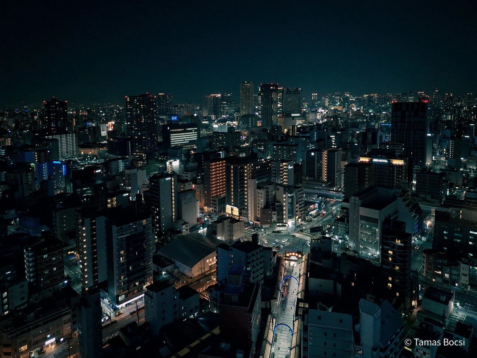 View over Osaka from Tsutenkaku - at night