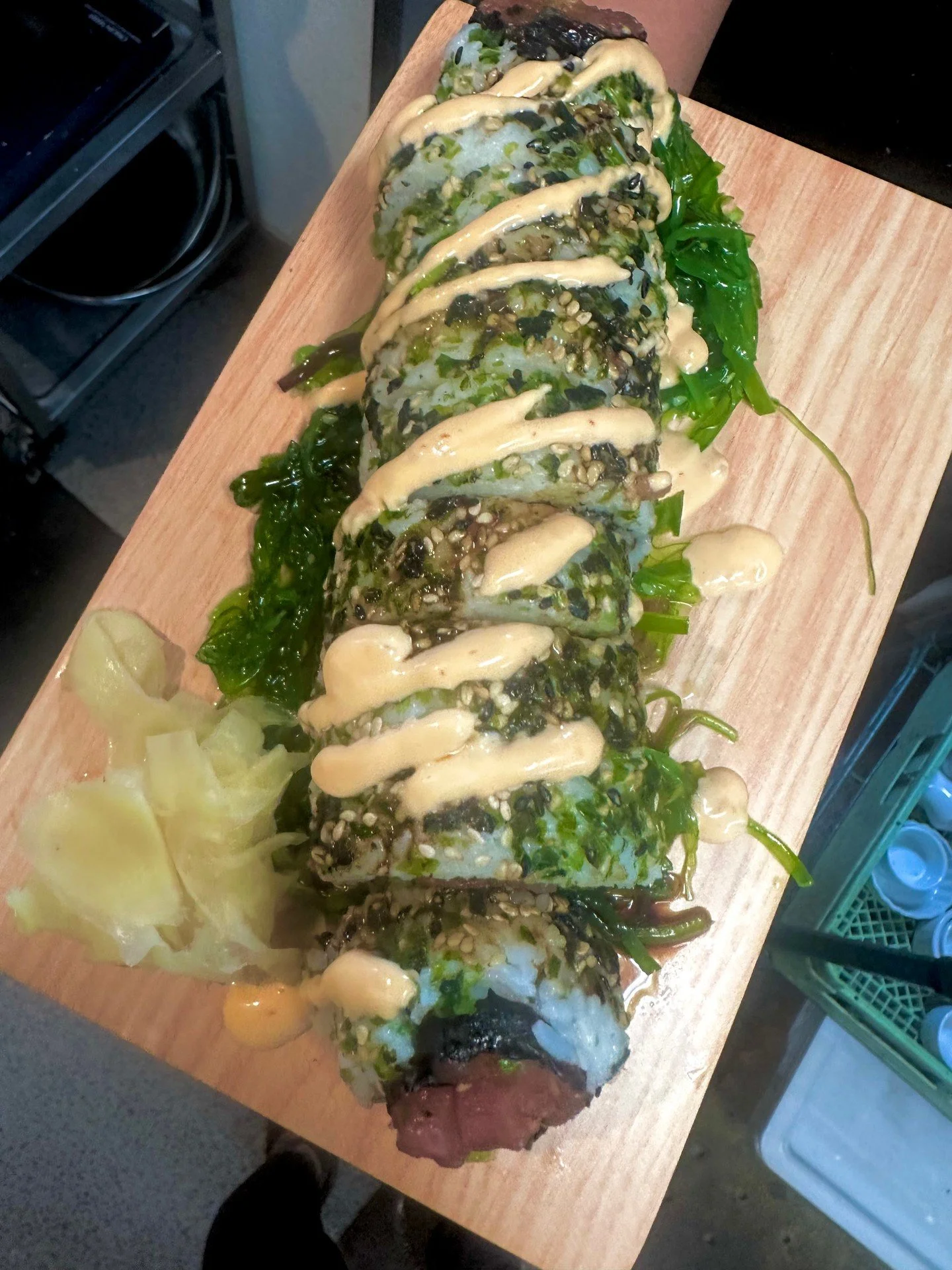 Tomorrow is Sushi Roll Friday! We're turning up the heat with our Spicy Tuna Roll 🔥 Made with ahi tuna, sriracha, chili oil, togarashi, fried garlic, avocado, jalapeno, cucumber, wrapped in nori and sticky rice, then topped with unagi sauce and samb
