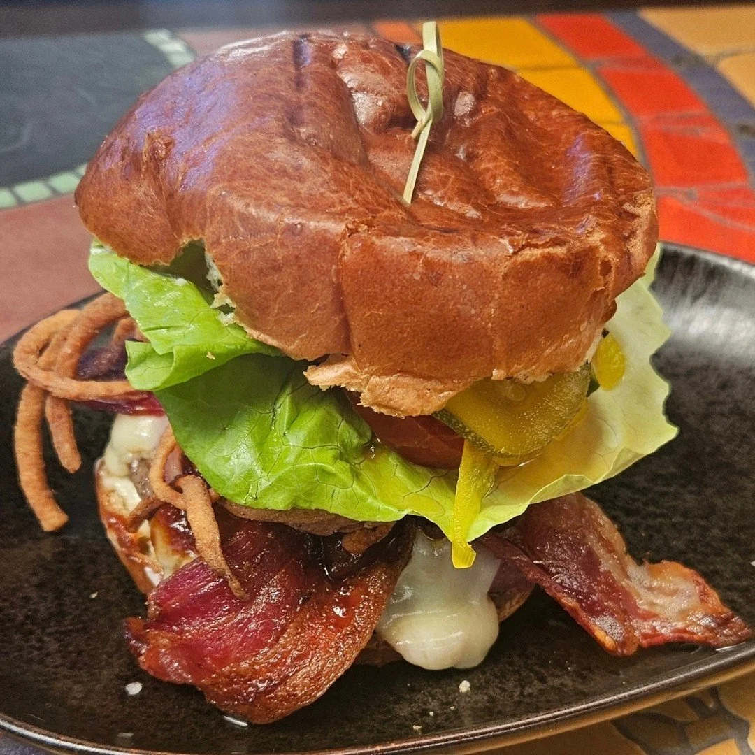 Giddy up for Burger Night tomorrow night! We'll be serving The Western burger: Hearst Ranch 100% grass fed patty, bacon, crispy onion straws, cherry ancho BBQ sauce, and aioli, served on a brioche bun with fries. 🤠