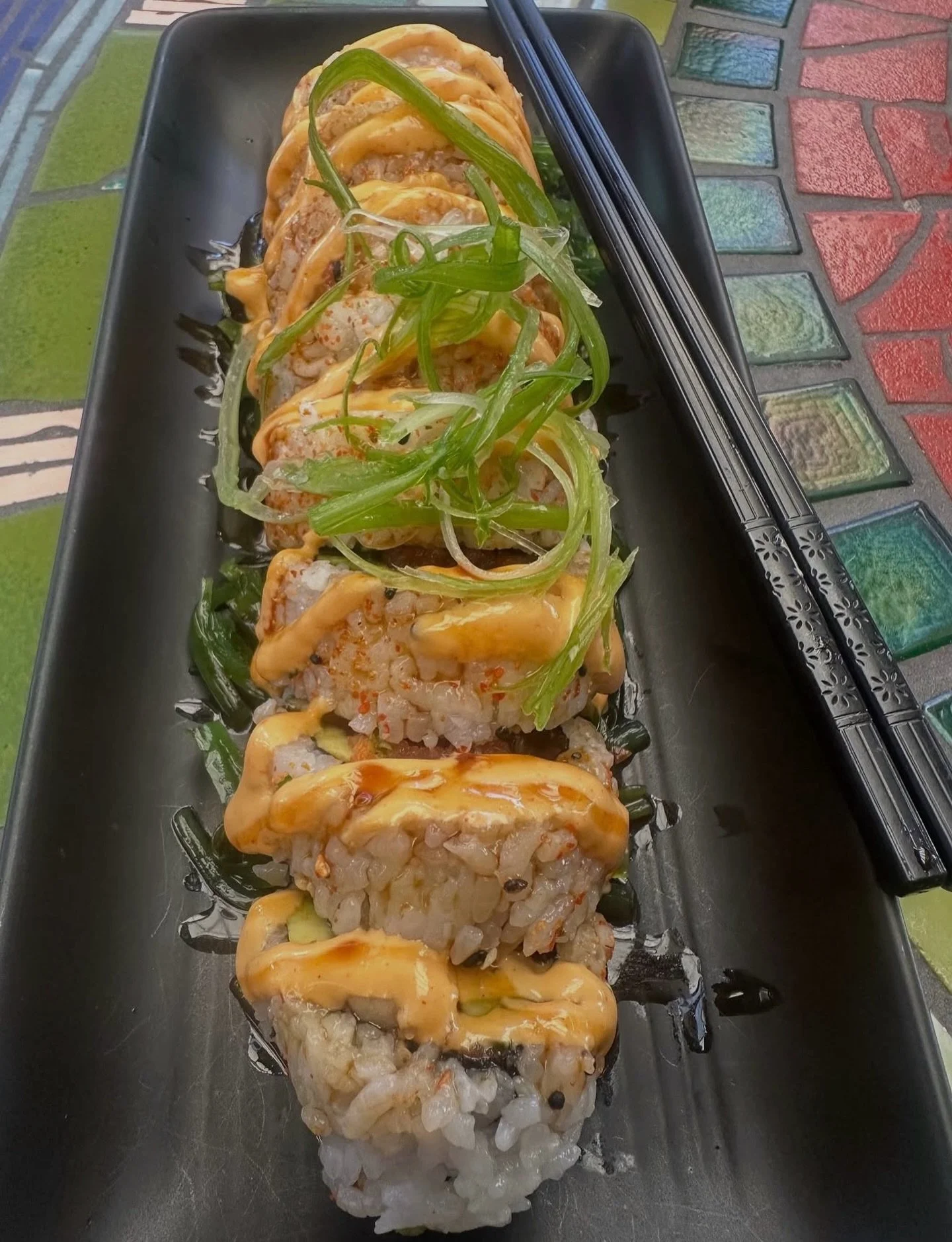 It's Sushi Friday! 🍱 Tonight, we'll be serving our Spicy Tuna Roll: gochujang spiced tuna, avo, pineapple kim chi, and cucumber.