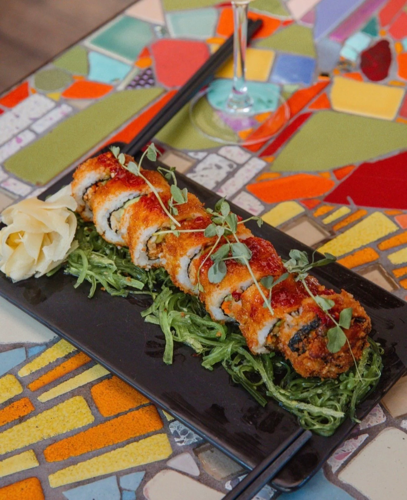 The end of the week is almost here- savor it with Sushi Friday! Tomorrow night we'll be serving our Salmon Roll: Skuna Bay salmon, ponzu sauce, sweet onion, Bonito flakes, avocado, roasted garlic aioli, fried garlic, cucumber and jalapeno, wrapped in