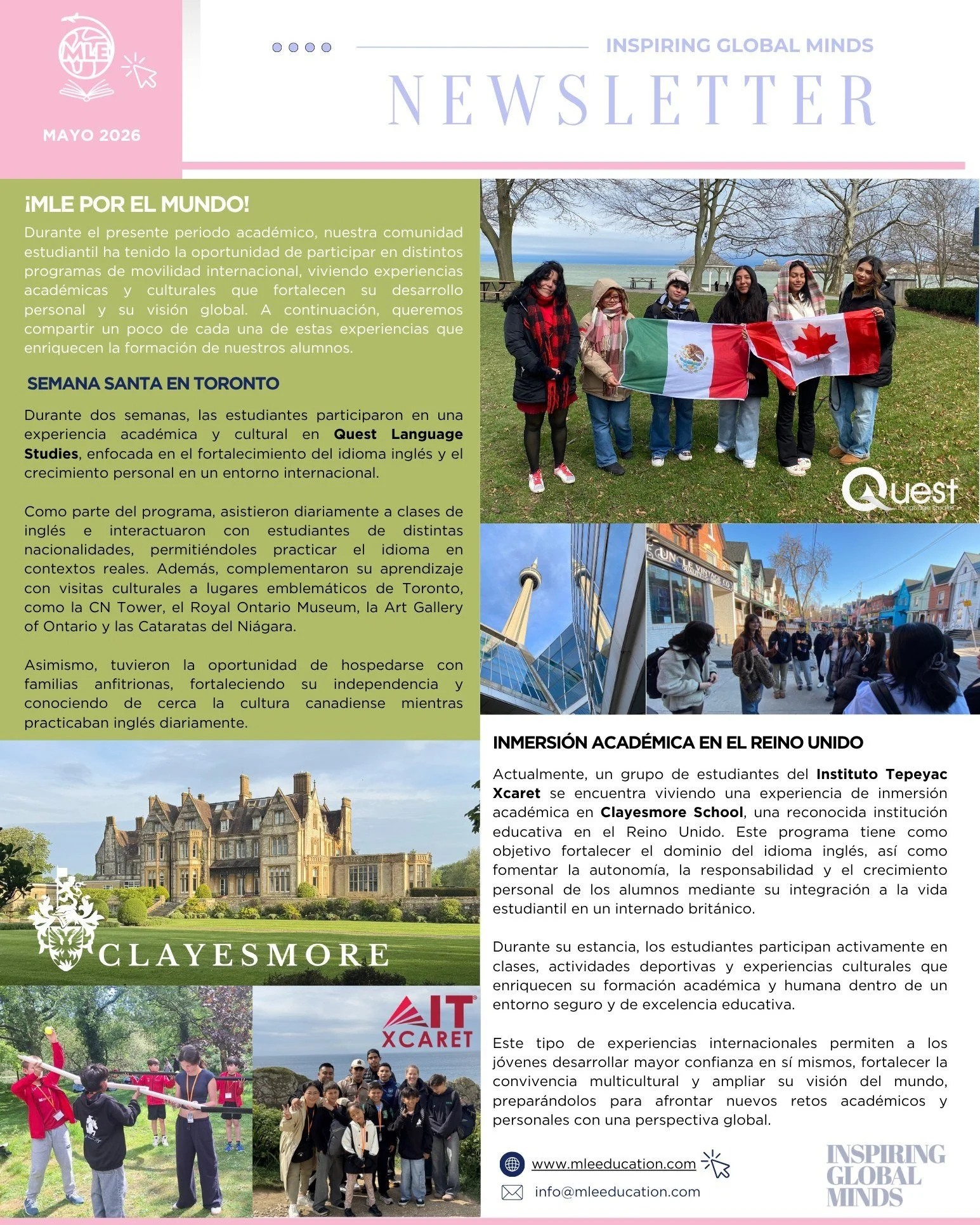 🌍✨ Nuestra Newsletter de Mayo ya est&aacute; aqu&iacute;

Conoce un poco de las experiencias internacionales que nuestros estudiantes han vivido recientemente en Canad&aacute; y Reino Unido 🇨🇦🇬🇧

Programas acad&eacute;micos, inmersi&oacute;n cul