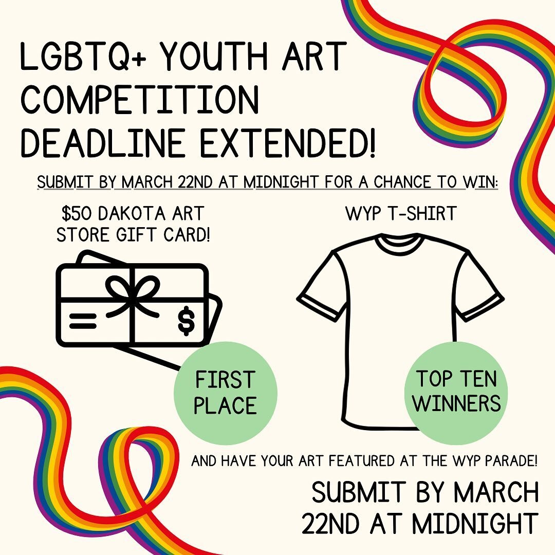 DEADLINE EXTENDED! There&rsquo;s still a chance to enter our LGBTQ+ youth Art competition and win some amazing prizes! Our top ten submissions will get an exclusive WYP t-shirt and our first place submission will win a $50 gift card to use at @dakota