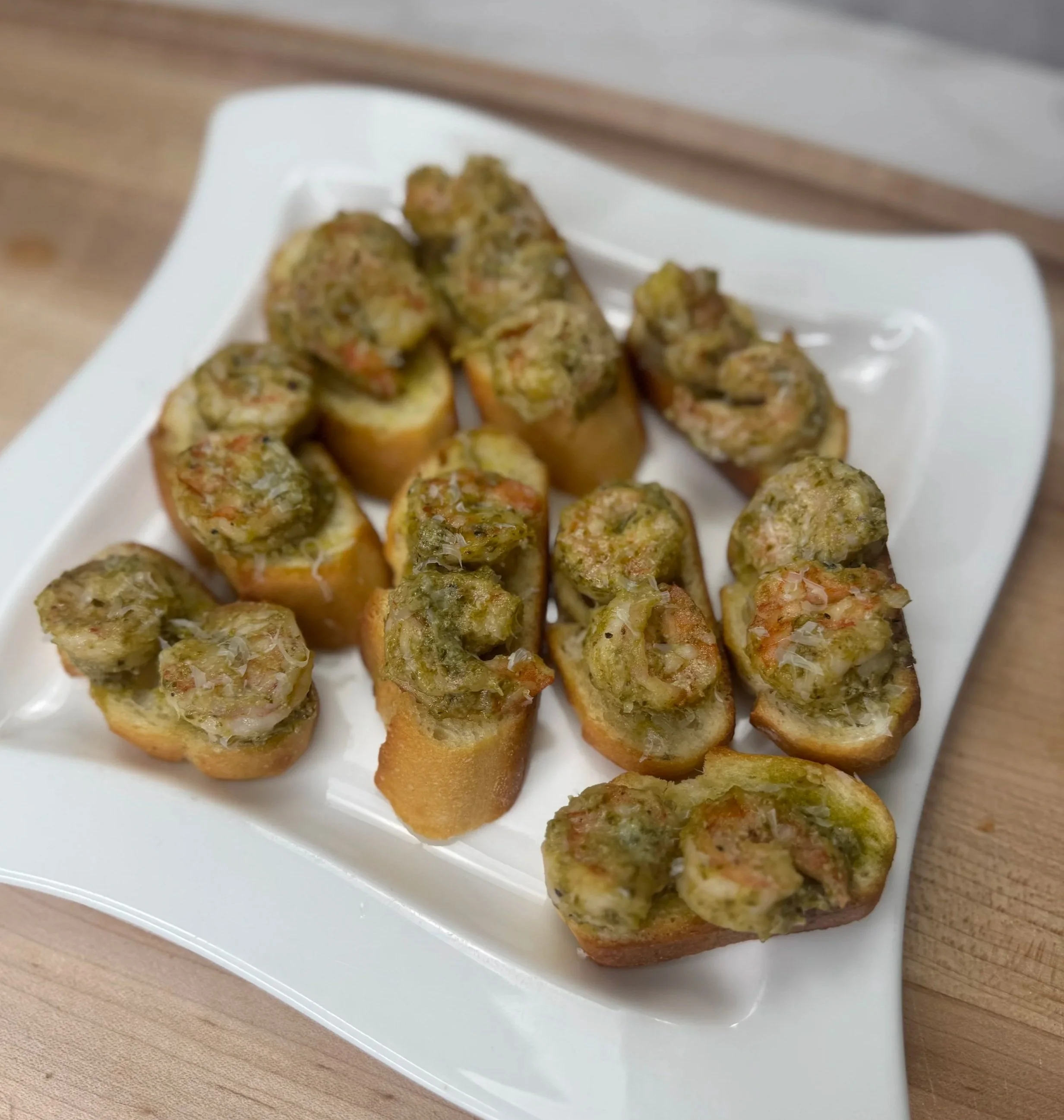 Shrimp Pesto Parmesan Crostini Appetizer