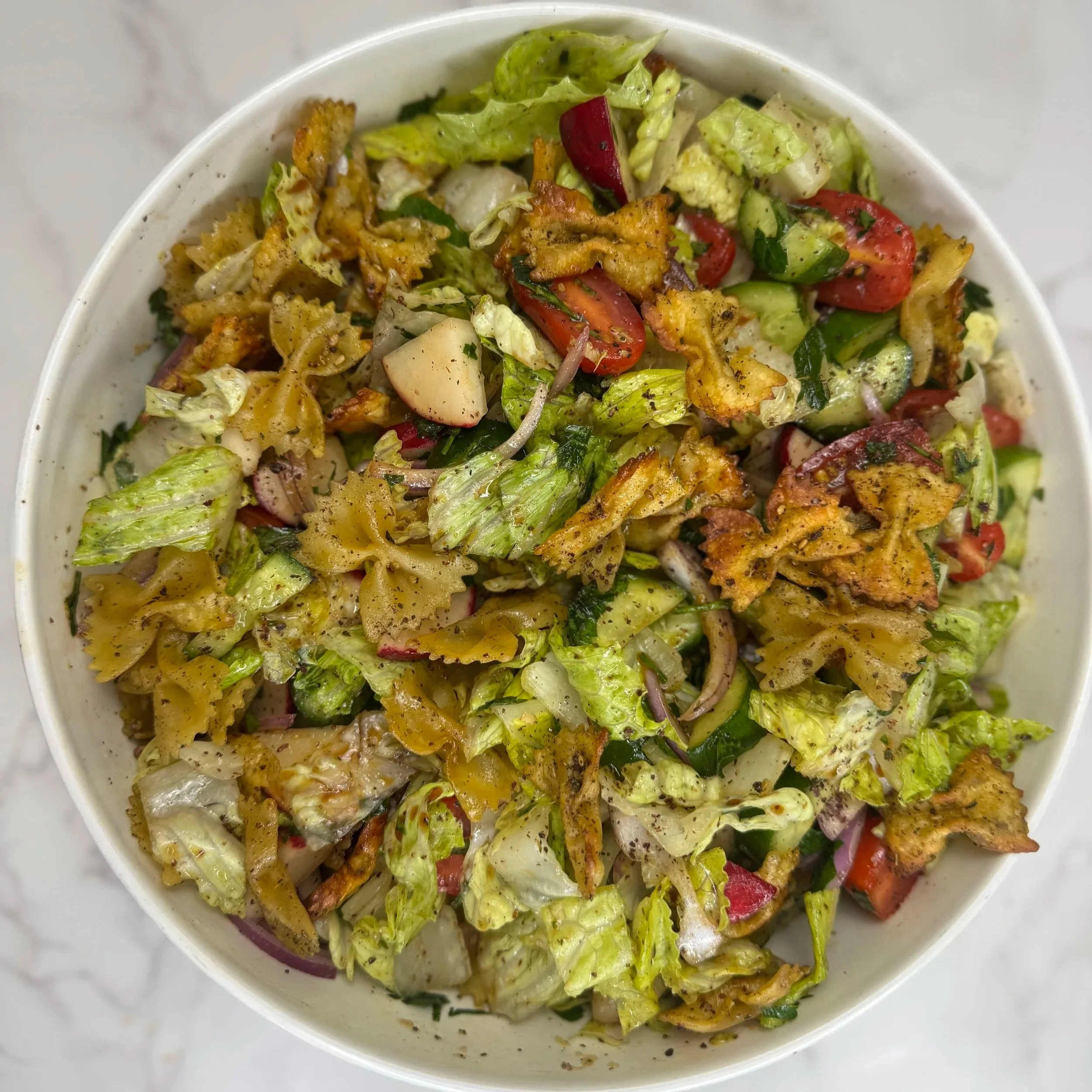 Crispy Pasta Fattoush Salad