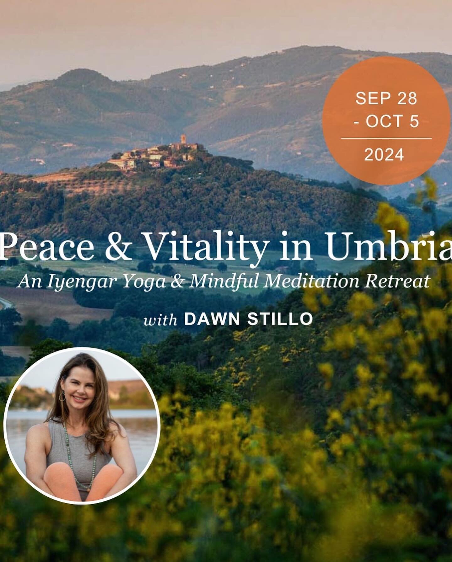 Hello Friends!!

I am excited for this retreat with @internationalyoga to Umbria Italy, Sept 28-Oct 5 2024

Known for its medieval hill towns, dense forests, and local cuisine - particularly foraged truffles and wines! Our home for the week is an int