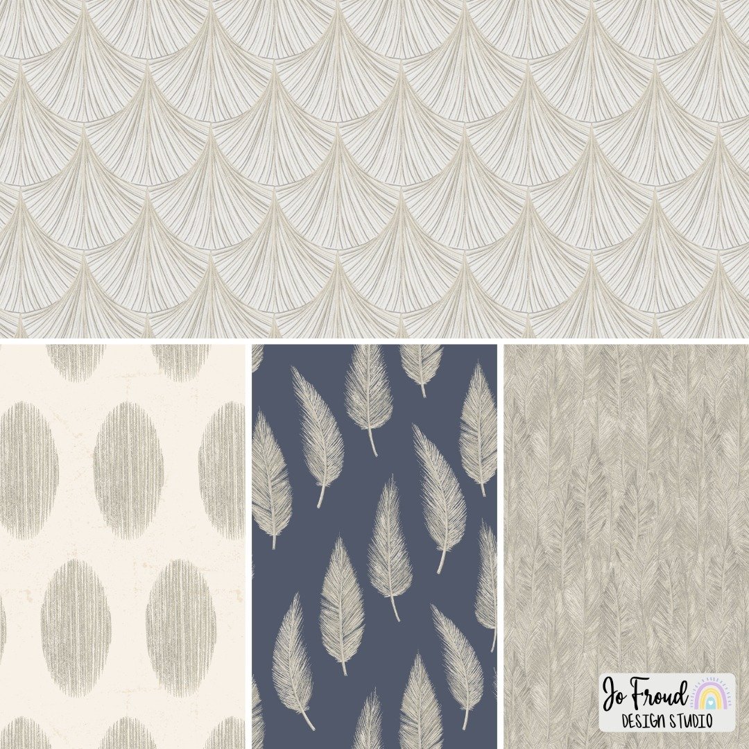 I managed to sneak in a bit of time to play around with a few different pattern ideas to go with my feathered design for the textured and tonal @spoonflower challenge. I'm pleased to say that they are all available to purchase on Spoonflower now! 

#