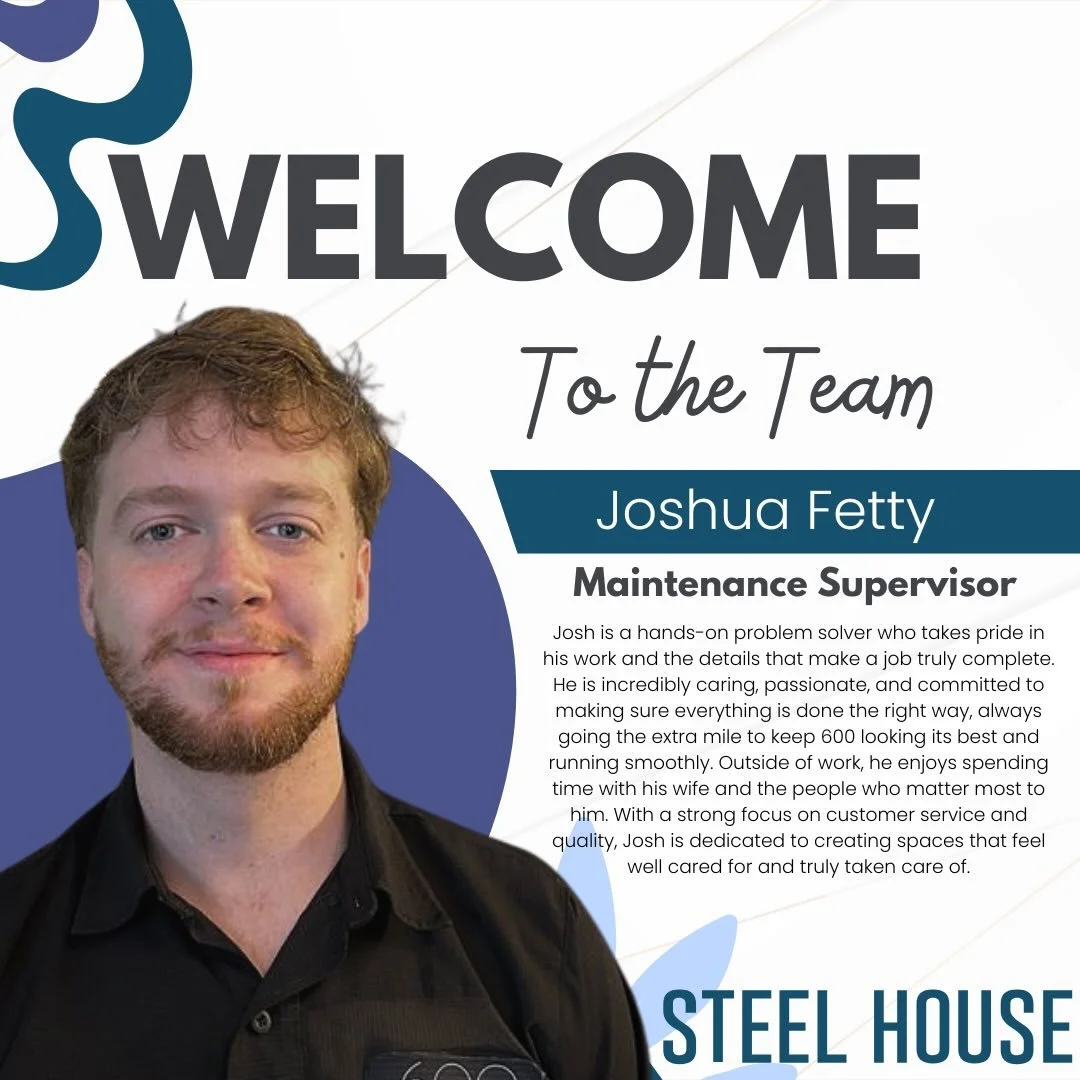 Help us give a warm welcome to Joshua Fety, our Maintenance Supervisor at Steel House! 👏

Josh is the definition of hands-on and detail-driven, always going the extra mile to keep our community running smoothly and looking its best. His passion for 