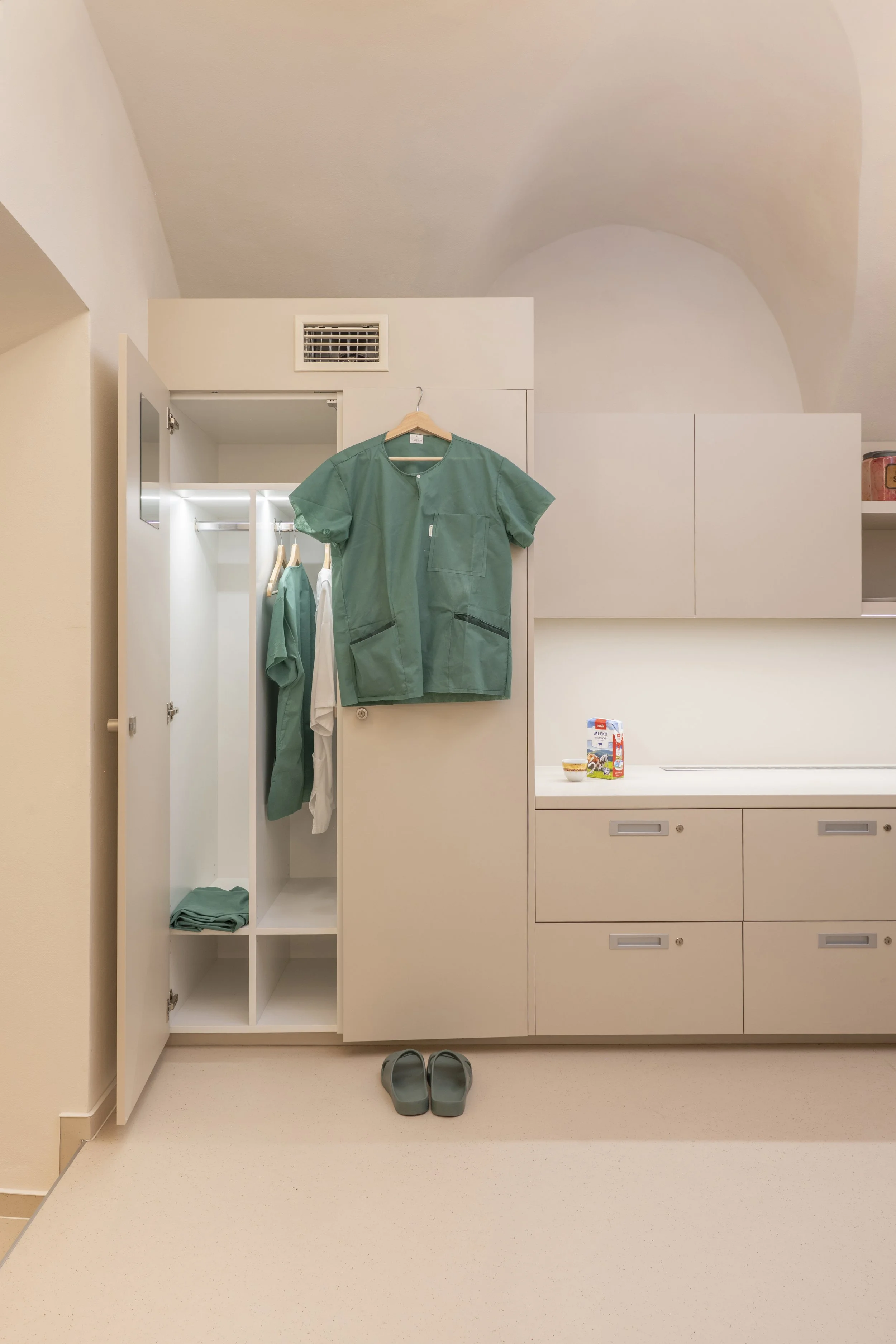 Staff break room with custom-built lockers