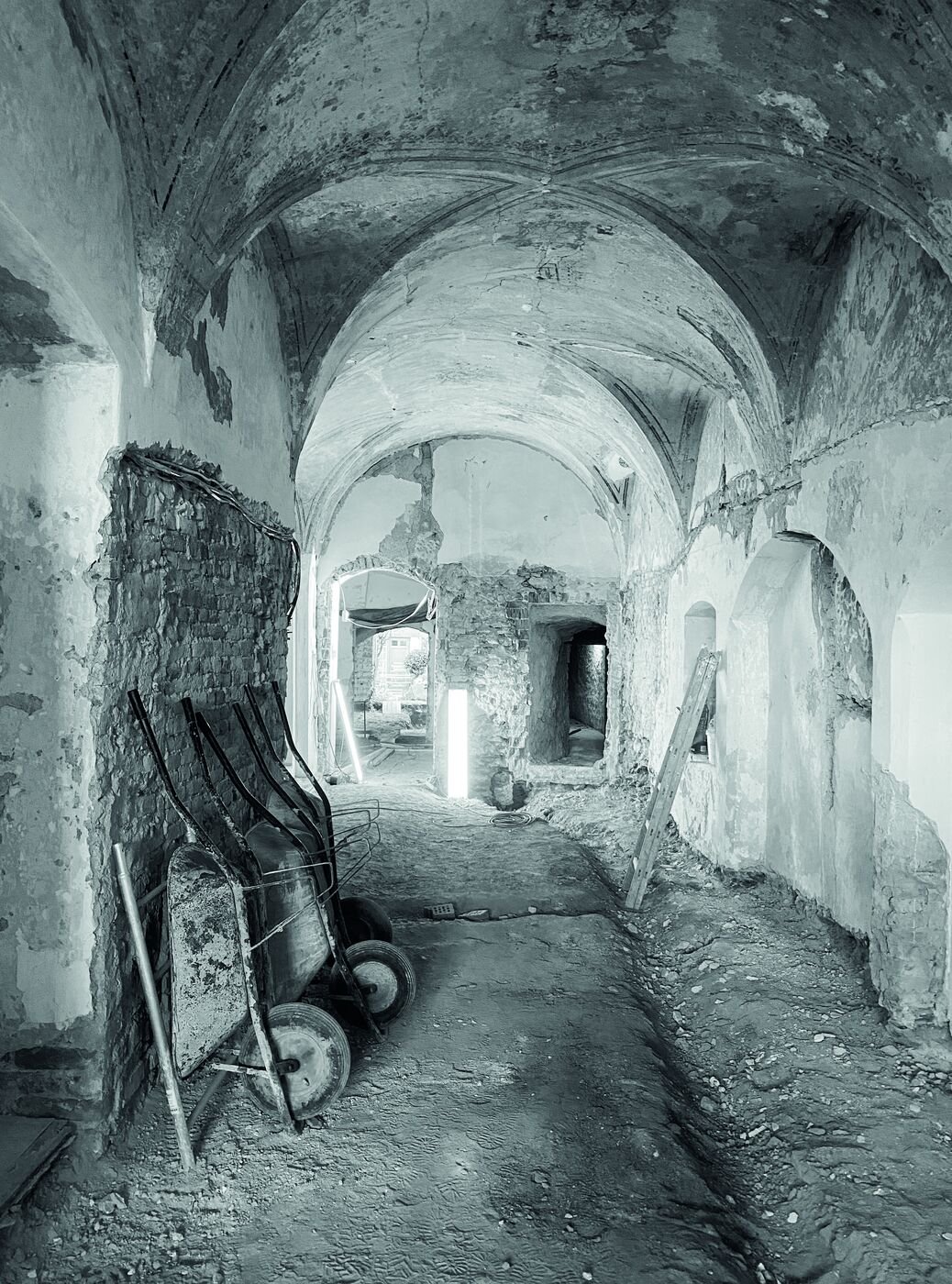 The foyer during renovation, after the removal of non-original structures