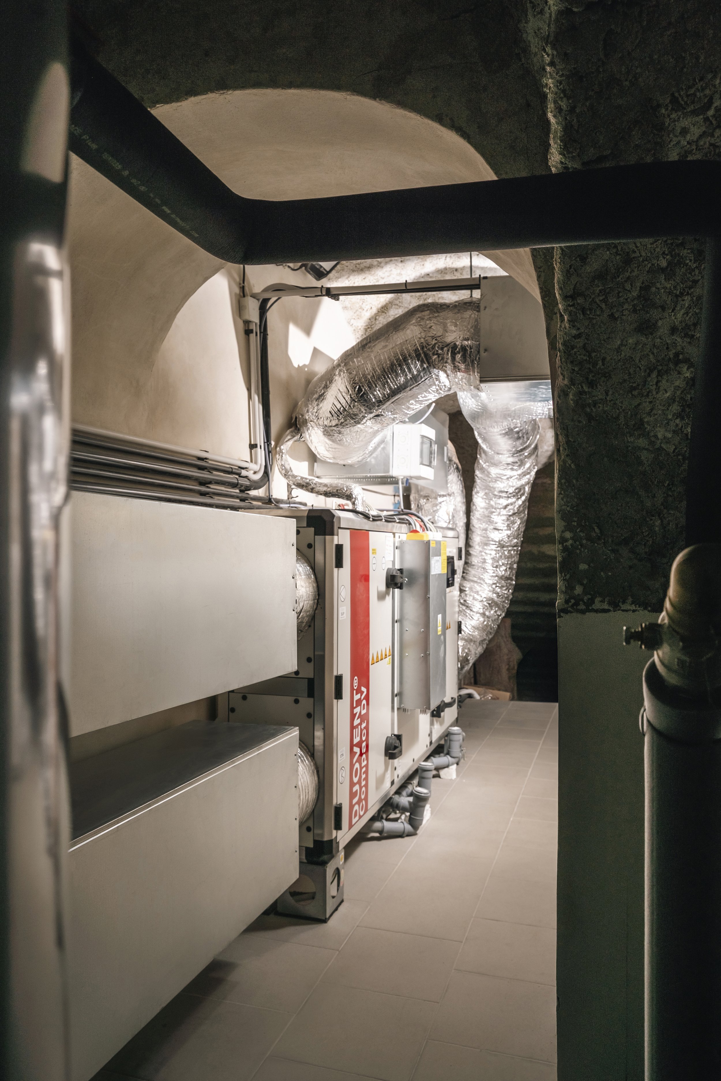 The HVAC machine room, hidden in a historic corridor that was originally unused