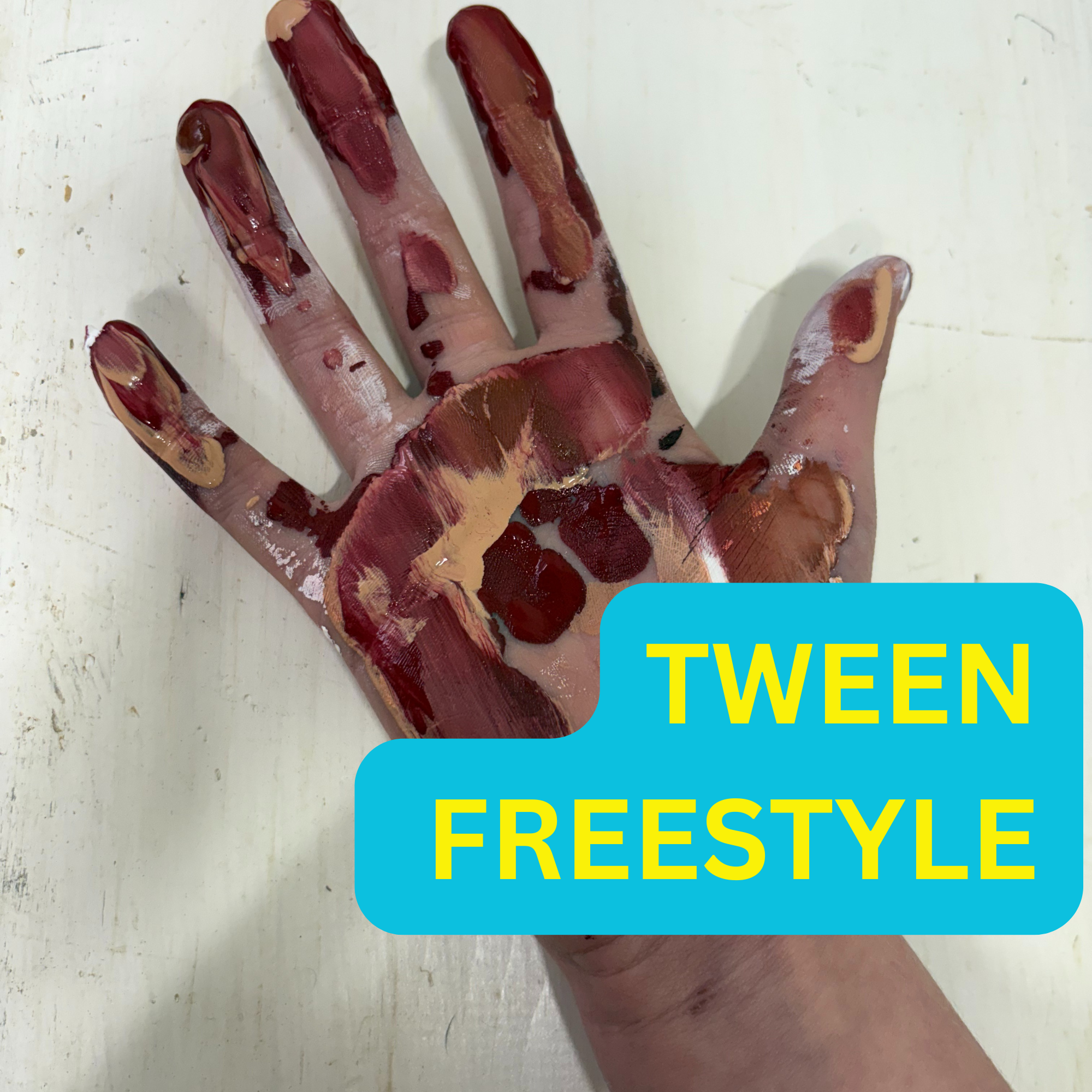 Colorful paper art featuring cut-out leaves, with the text 'Visual Art: Tween Freestyle' in white font at the top.