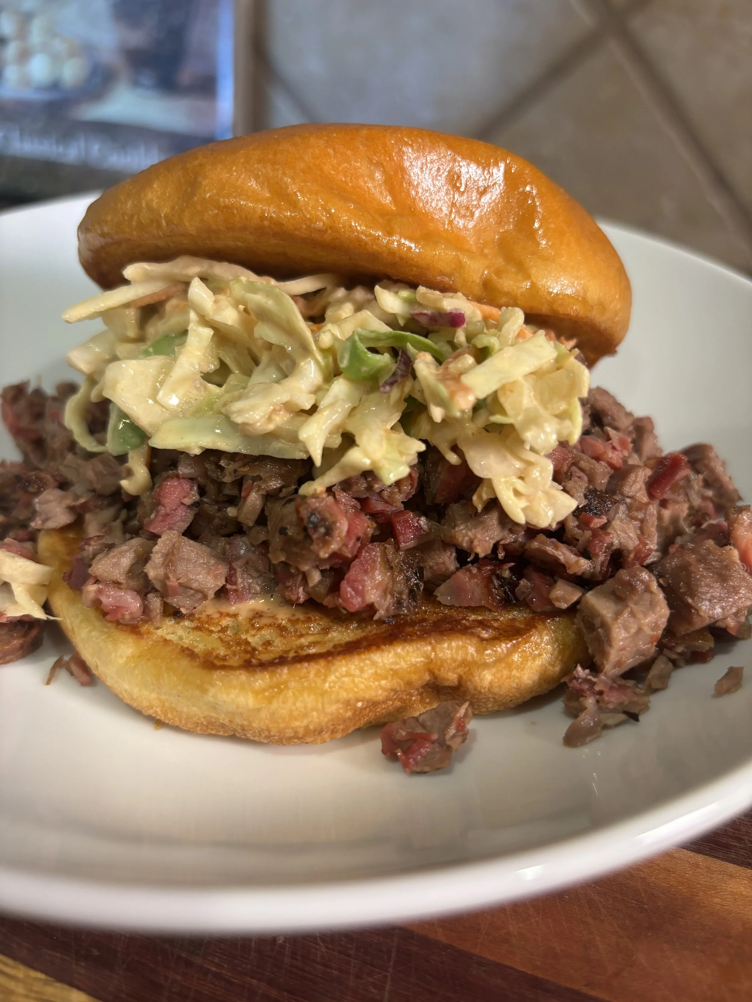 Smoked Brisket Sandwich w/ BBQ Slaw
