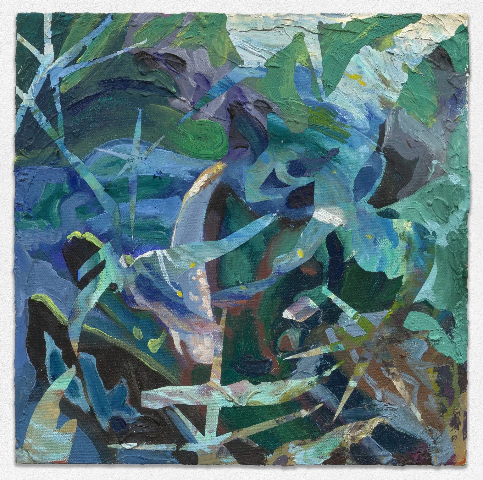 Dancing on water, reflected on sky, 2025. Oil on panel, 12in. x 12in. 