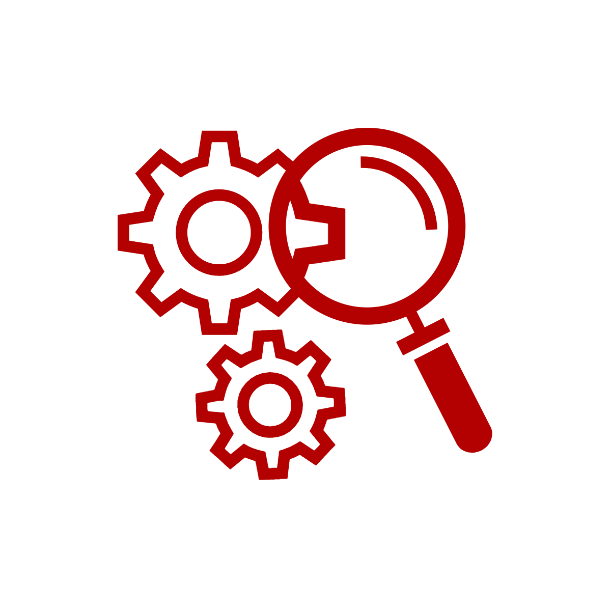 A magnifying glass with two gears