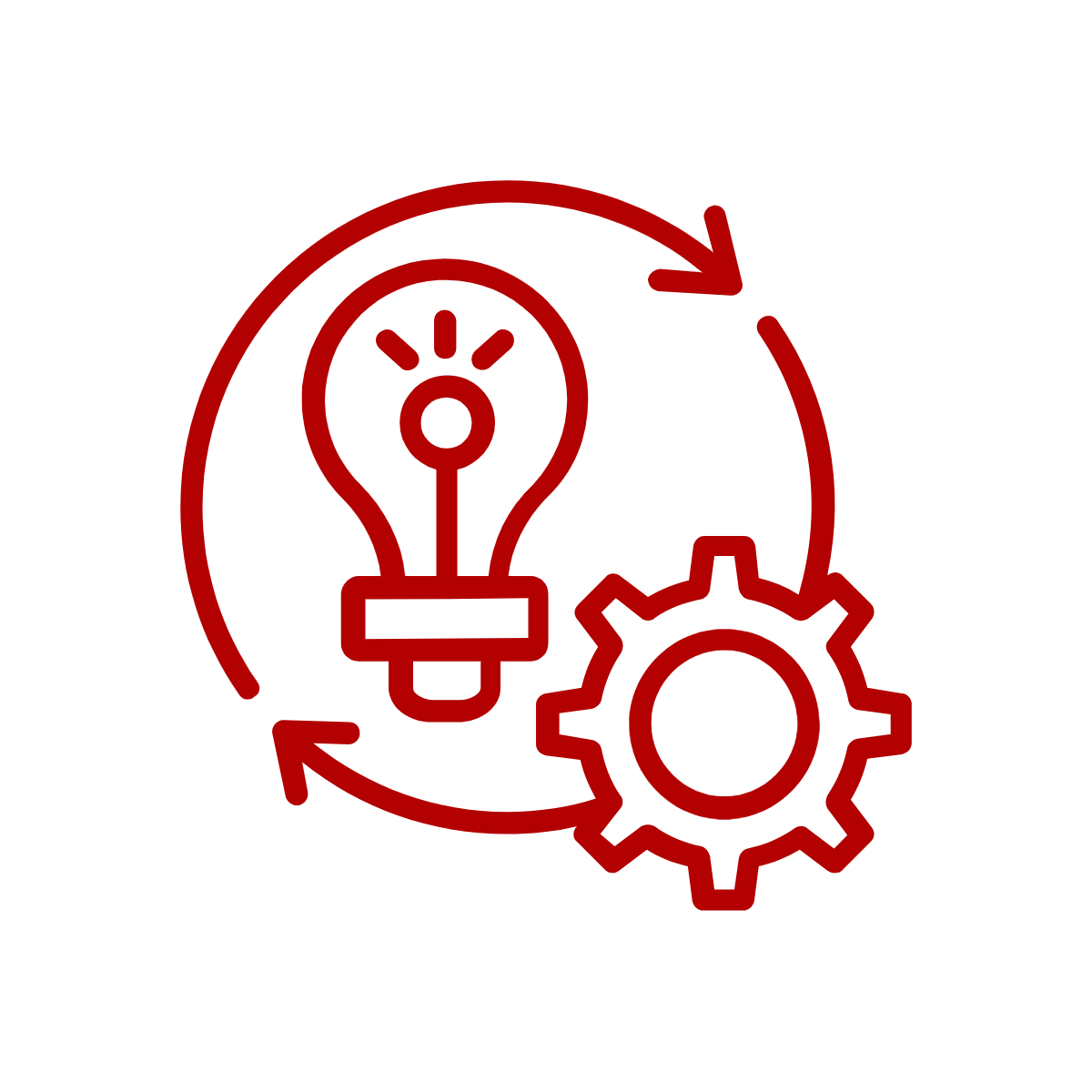 Light bulb with a gear and arrows indicating a cycle