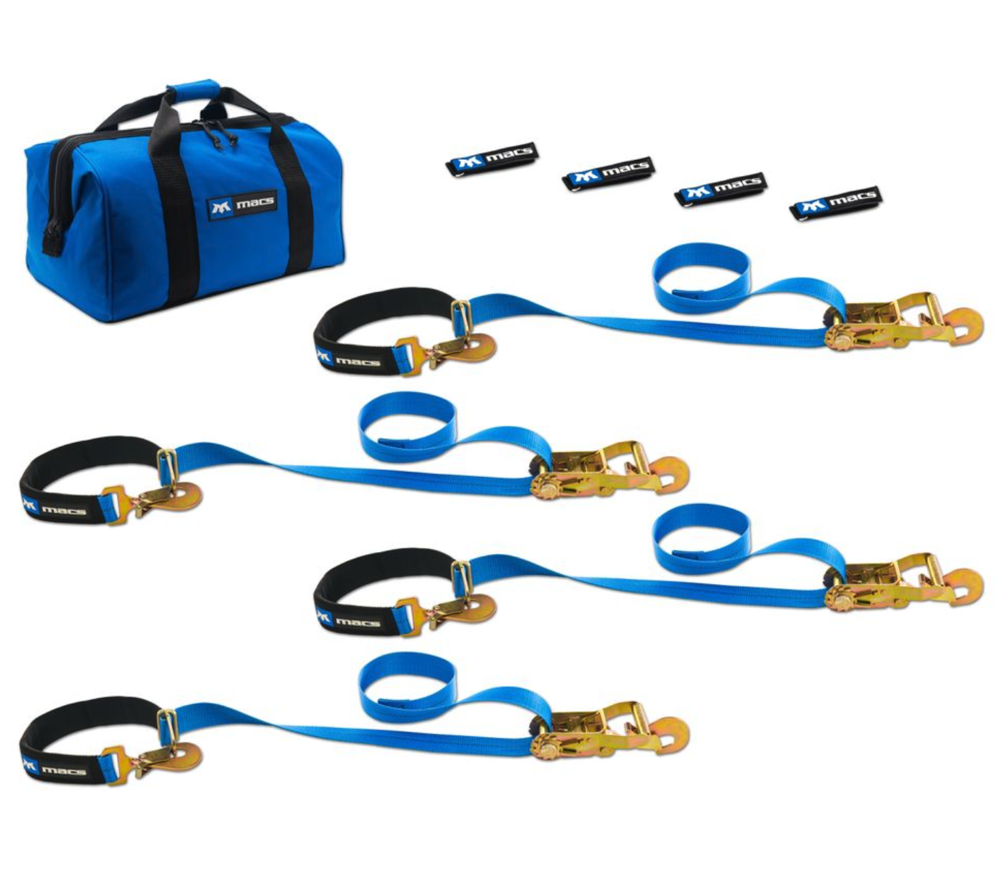 Super Pack Tie-Down Strap Kit with Integrated Axle Straps - Blue