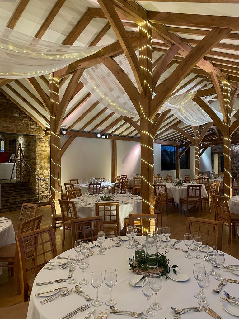 Rose Gold Drapes and Lights Oak Barn 3.JPG