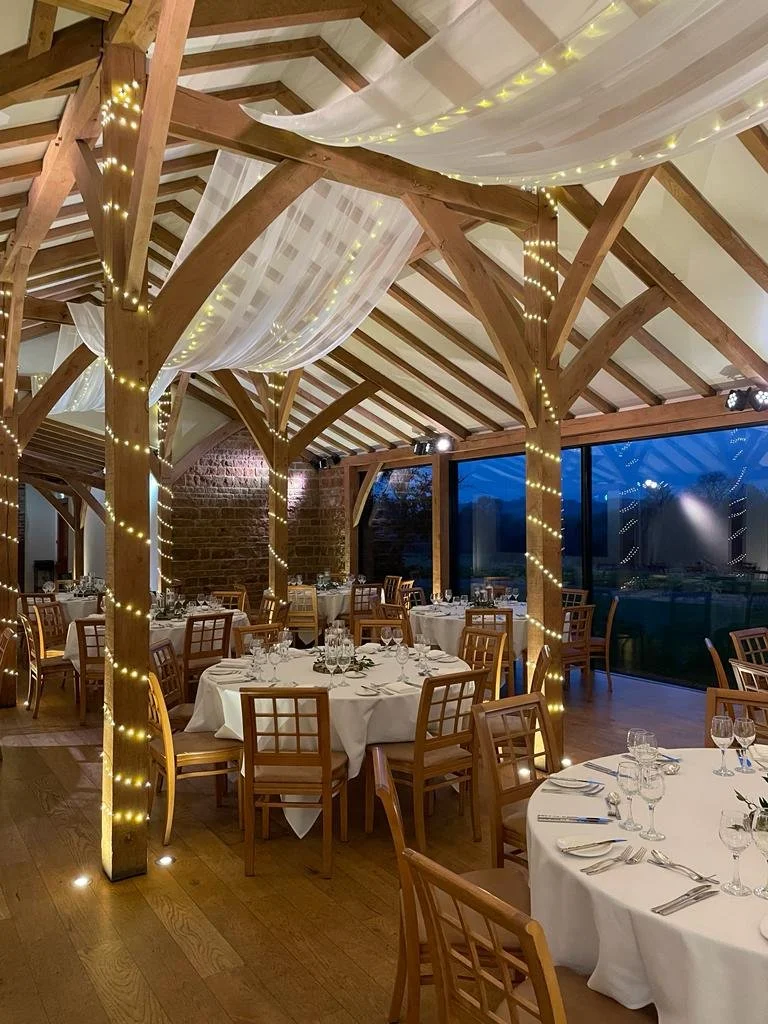 Rose Gold Drapes and Lights Oak Barn 2.JPG