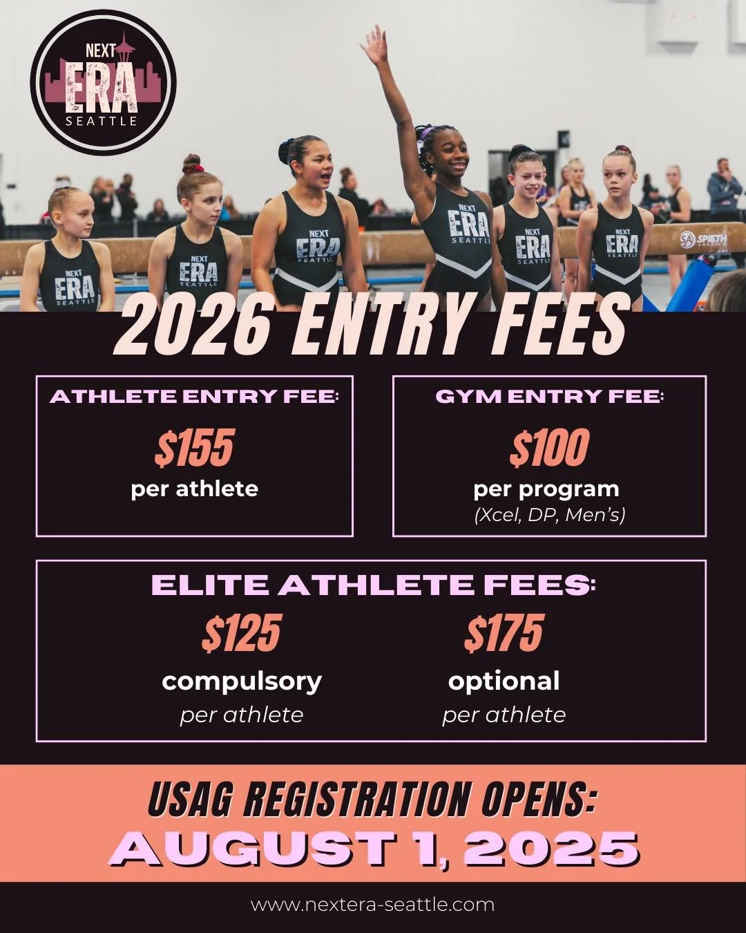 📣 Official USAG Registration Opens August 1! 📣
Get ready for Next Era – Seattle 2026, happening January 30 – February 1 at the Seattle Convention Center – Summit Building!
💥 Spots are filling fast — PRE-REGISTER TODAY on