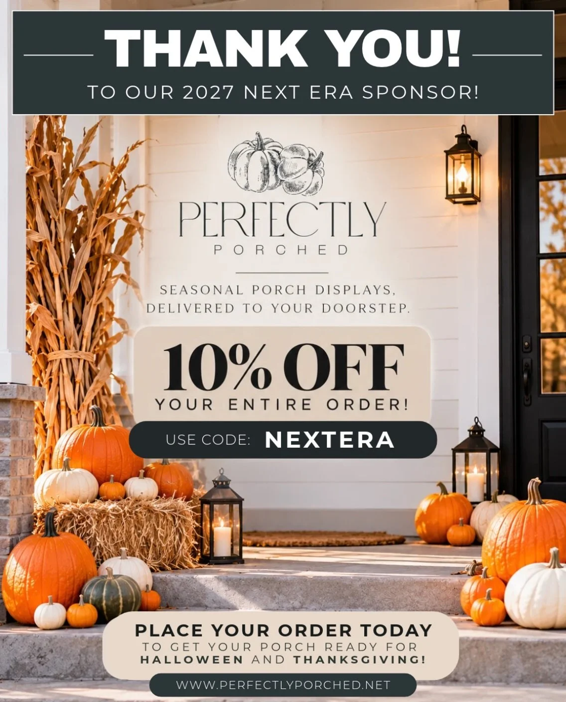 🍂🎃 A BIG SHOUTOUT &amp; THANK YOU TO OUR 2027 SILVER SPONSOR, PERFECTLY PORCHED! 🎃🍂

We are so excited to welcome Perfectly Porched as a proud sponsor of Next Era - Seattle 2027! 💕 Thank you for supporting Next Era and helping make our event eve