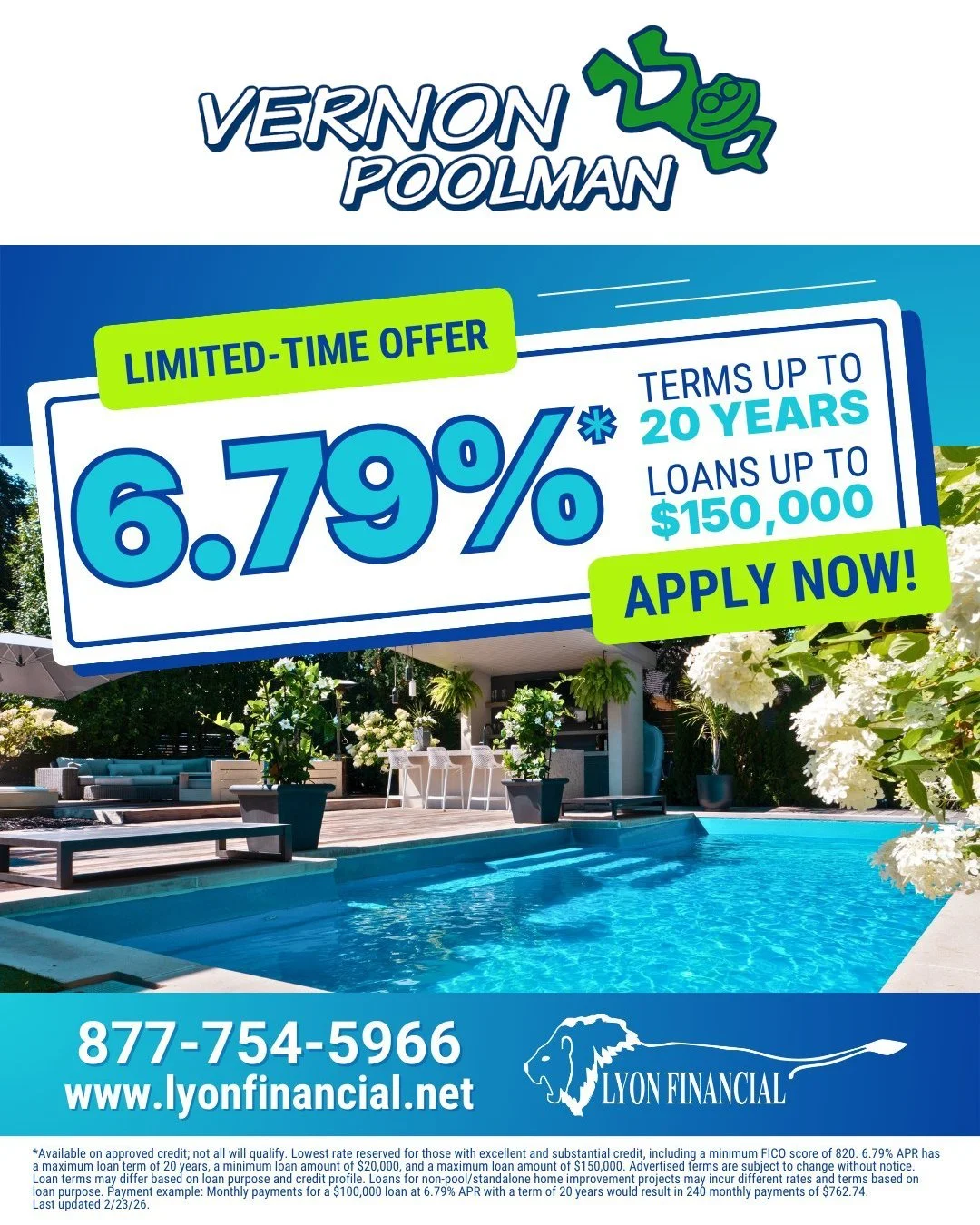 𝗦𝗽𝗿𝗶𝗻𝗴 𝗥𝗮𝘁𝗲 𝗗𝗿𝗼𝗽
We know financing is an important part of the planning process. That&rsquo;s why we work with trusted partners like @lyonfinancial  to help make pool ownership more accessible.

For a limited time, their rates have drop