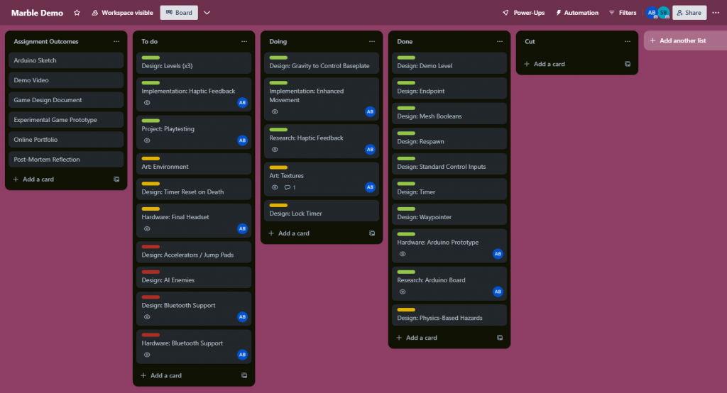 Trello task management board used and updated throughout development