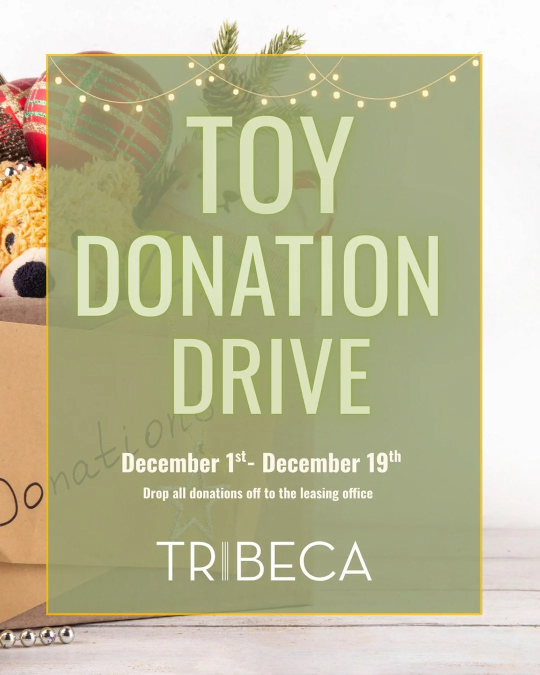 Don't forget that we are hosting a toy drive for the Ronald McDonald House! Help make a child's Holiday Season the best one yet. We will be accepting donations in the leasing office through December 19th!