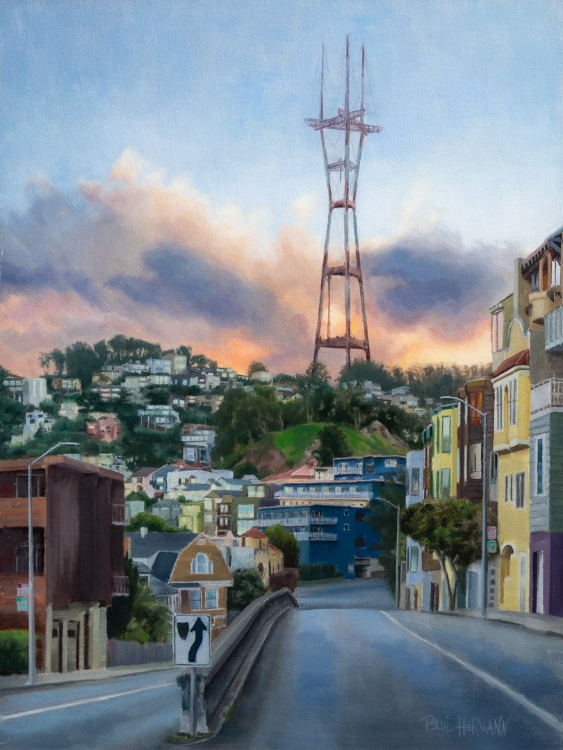 View of Sutro From Roosevelt Way - 24"x18", oil, 2021.