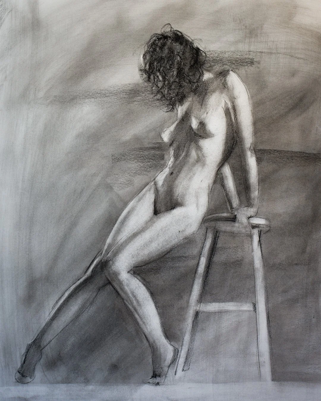 Leaning - Charcoal on paper, 2026.
