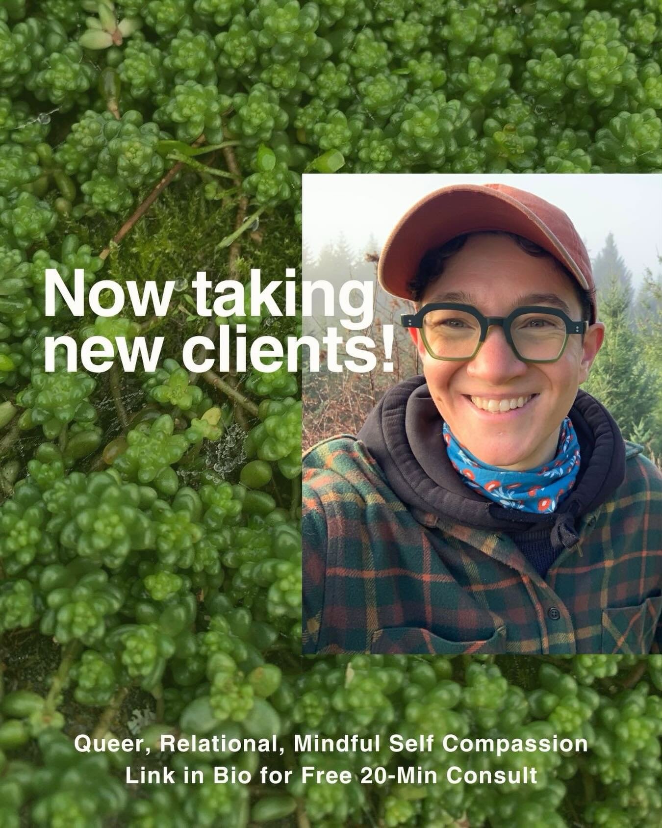 For the first time in over a year I&rsquo;ve currently got space for a few new counselling clients! I offer virtual sessions Monday through Thursday with some evening spots available (reach out!).

Interested in working with me? Go ahead and book a f