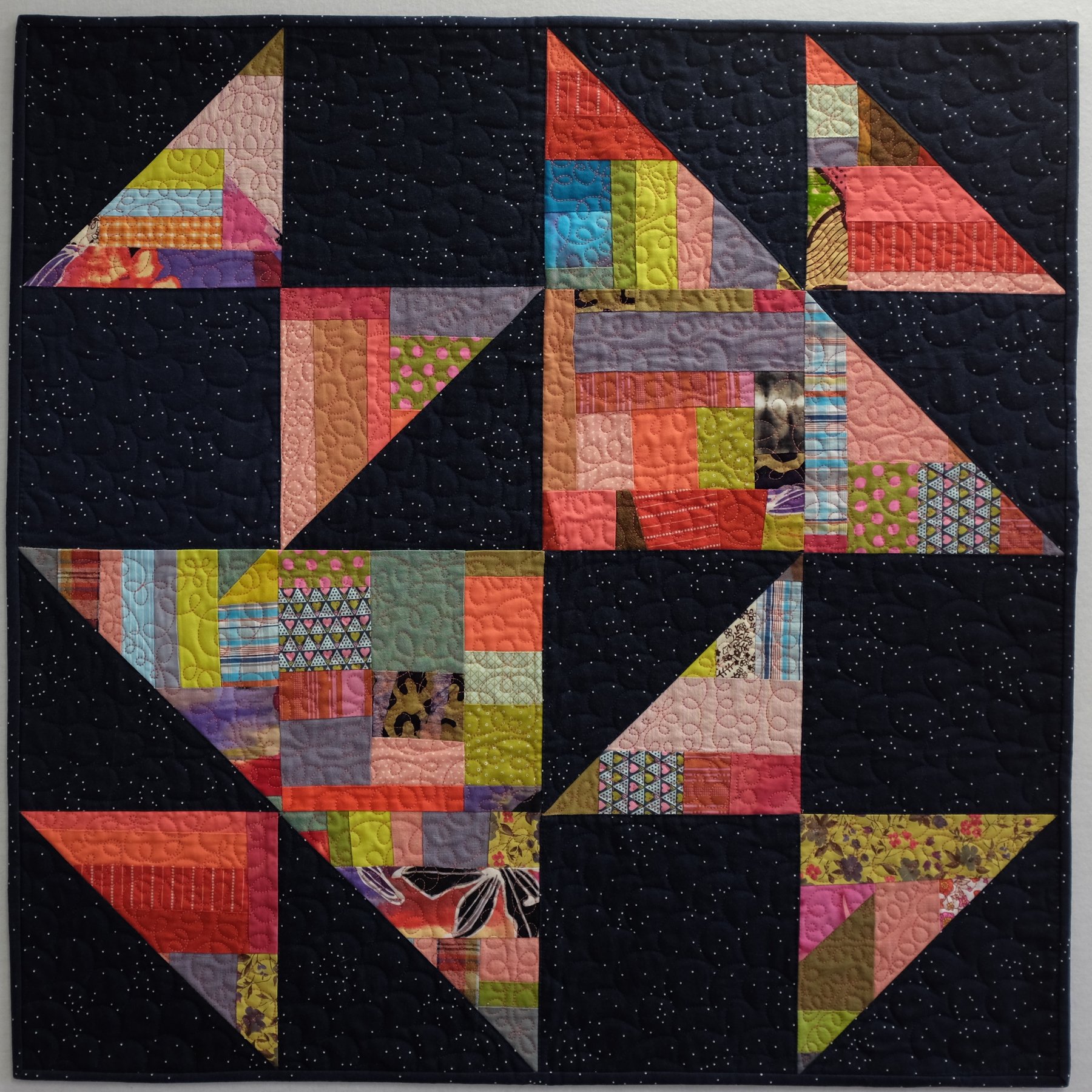 Old Maid's Puzzle, 2017.
Part of a series using scrap sheets and traditional quilt settings.