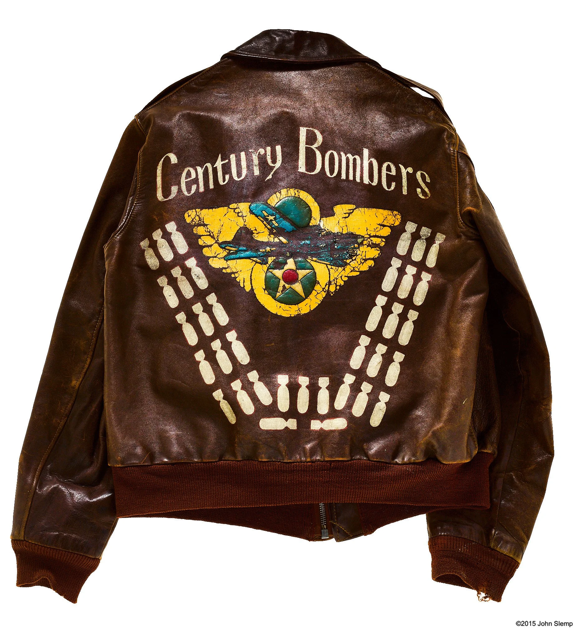 Cpt. Frederick G. Smith had this jacket painted after his original wore out.  This jacket had belonged to a fellow pilot who was killed in action.  The 100th Bomb Group was known as the "Century Bombers."