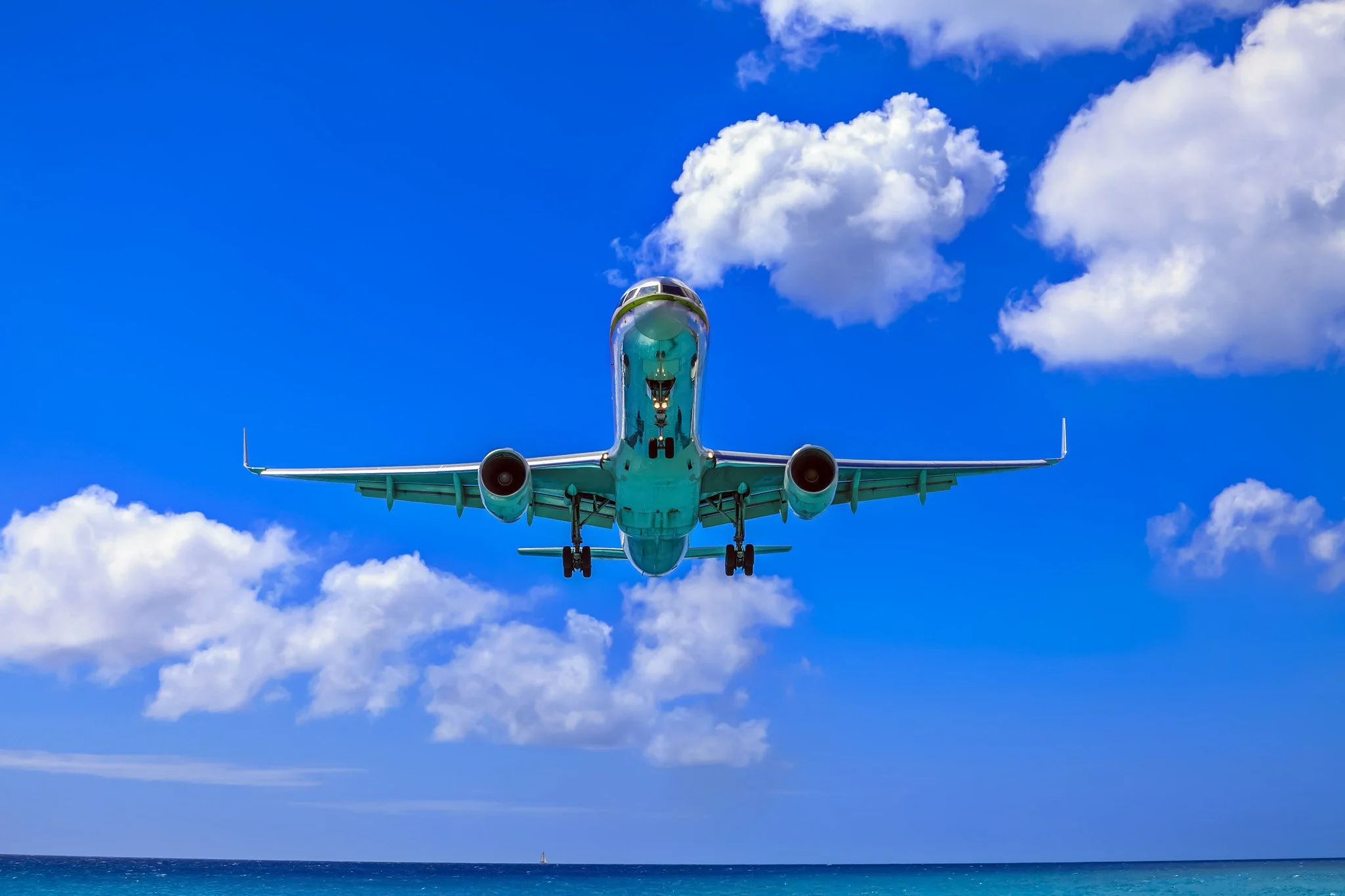 An American Airlines flight on final approach to the Princess Juliana International Airport on St. Maarten.