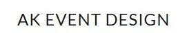 Text reading 'AK EVENT DESIGN' in black font on a white background.