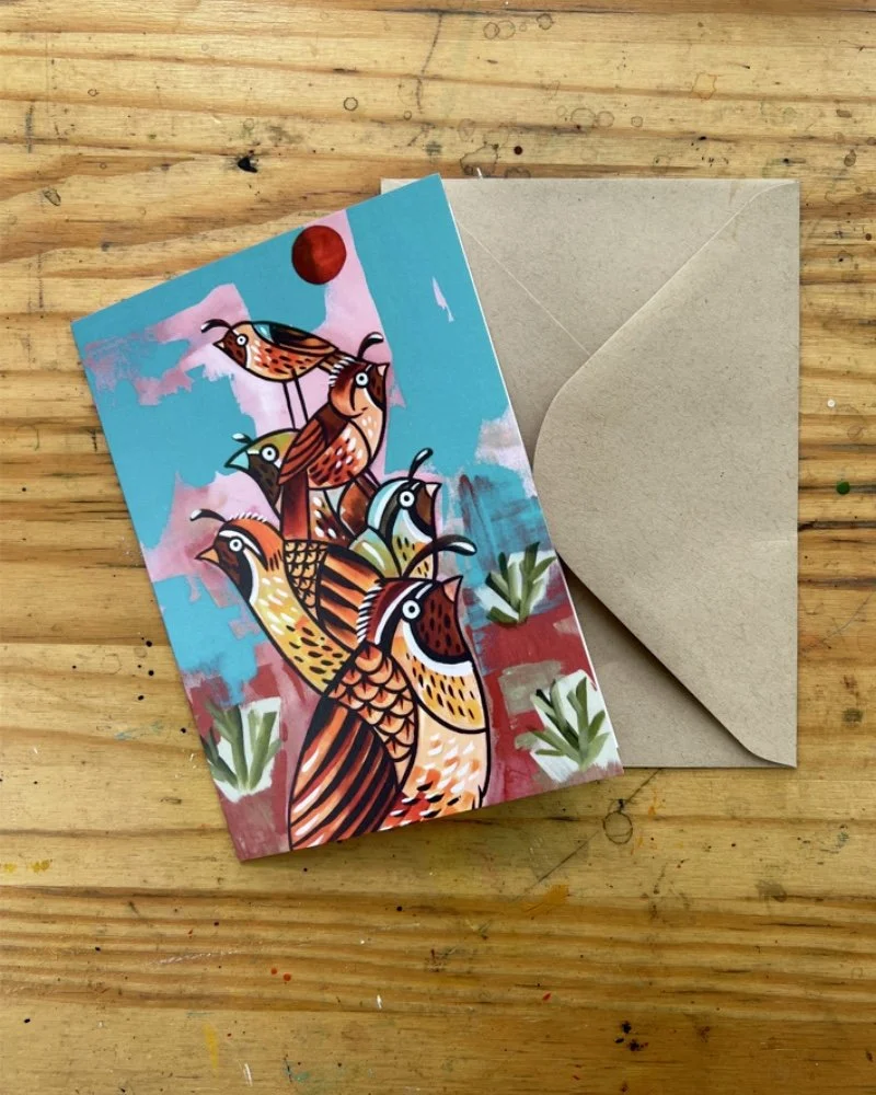 Greeting Card - Quail Stack