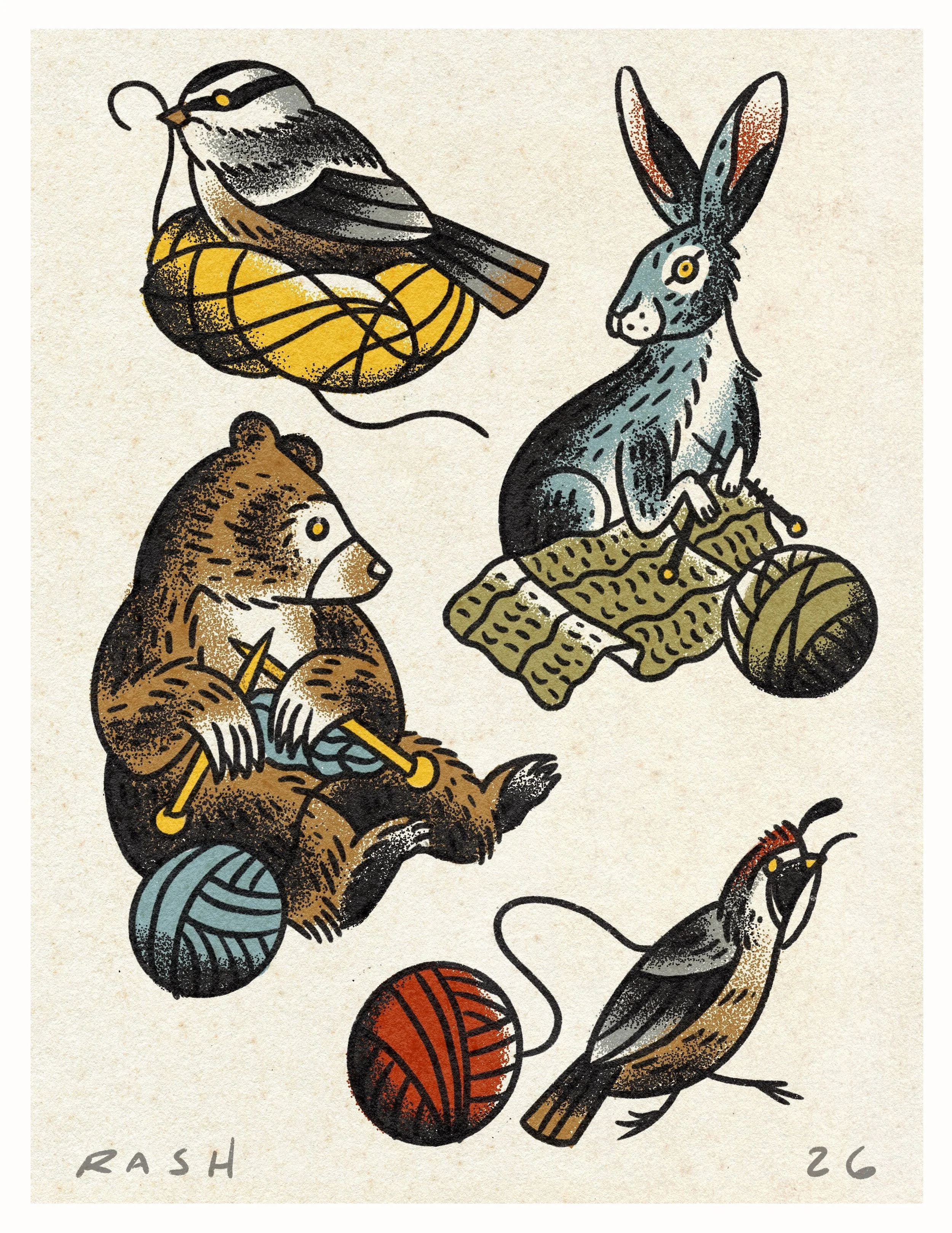 Color Chickadee/Quail $300. Bear/Rabbit $350