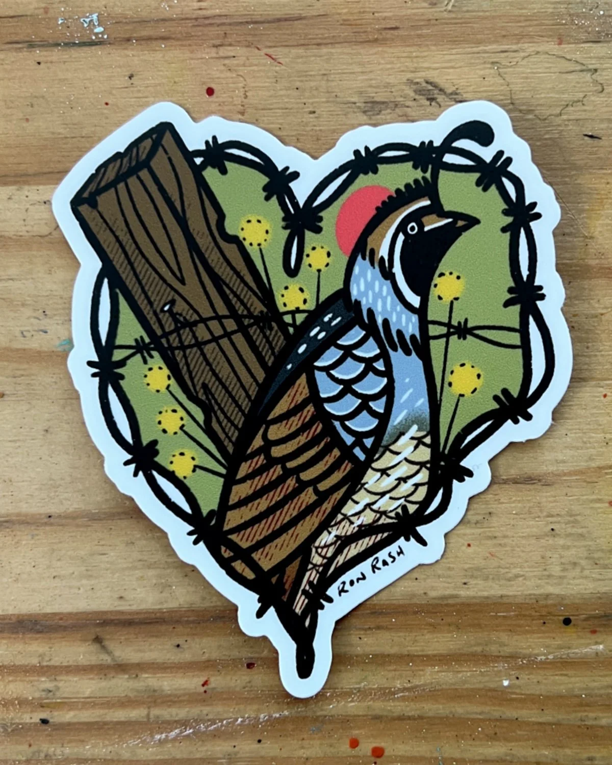 Sticker - Quail and Barbed Wire Heart
