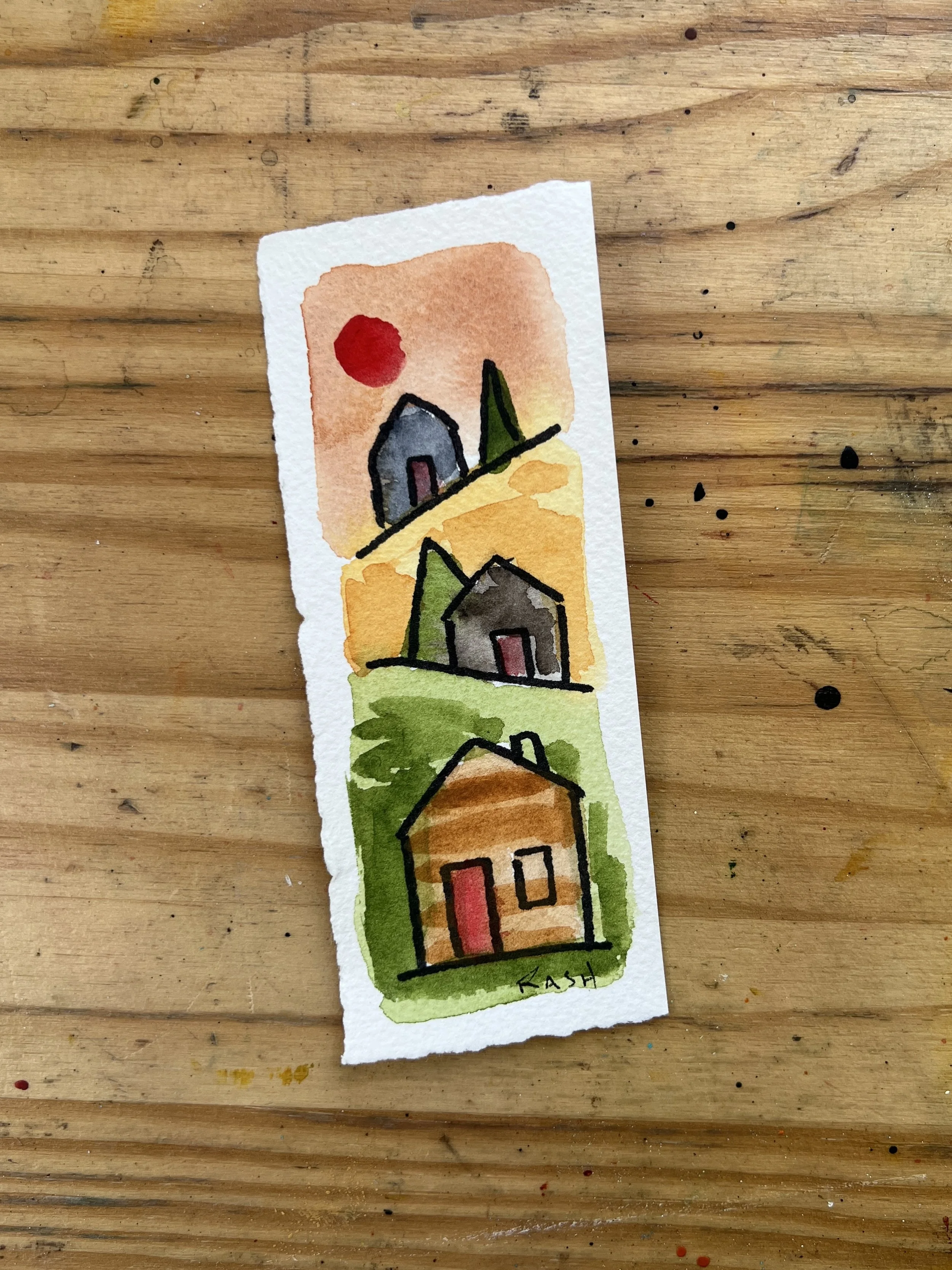 Daily Mini Painting - 3 Houses