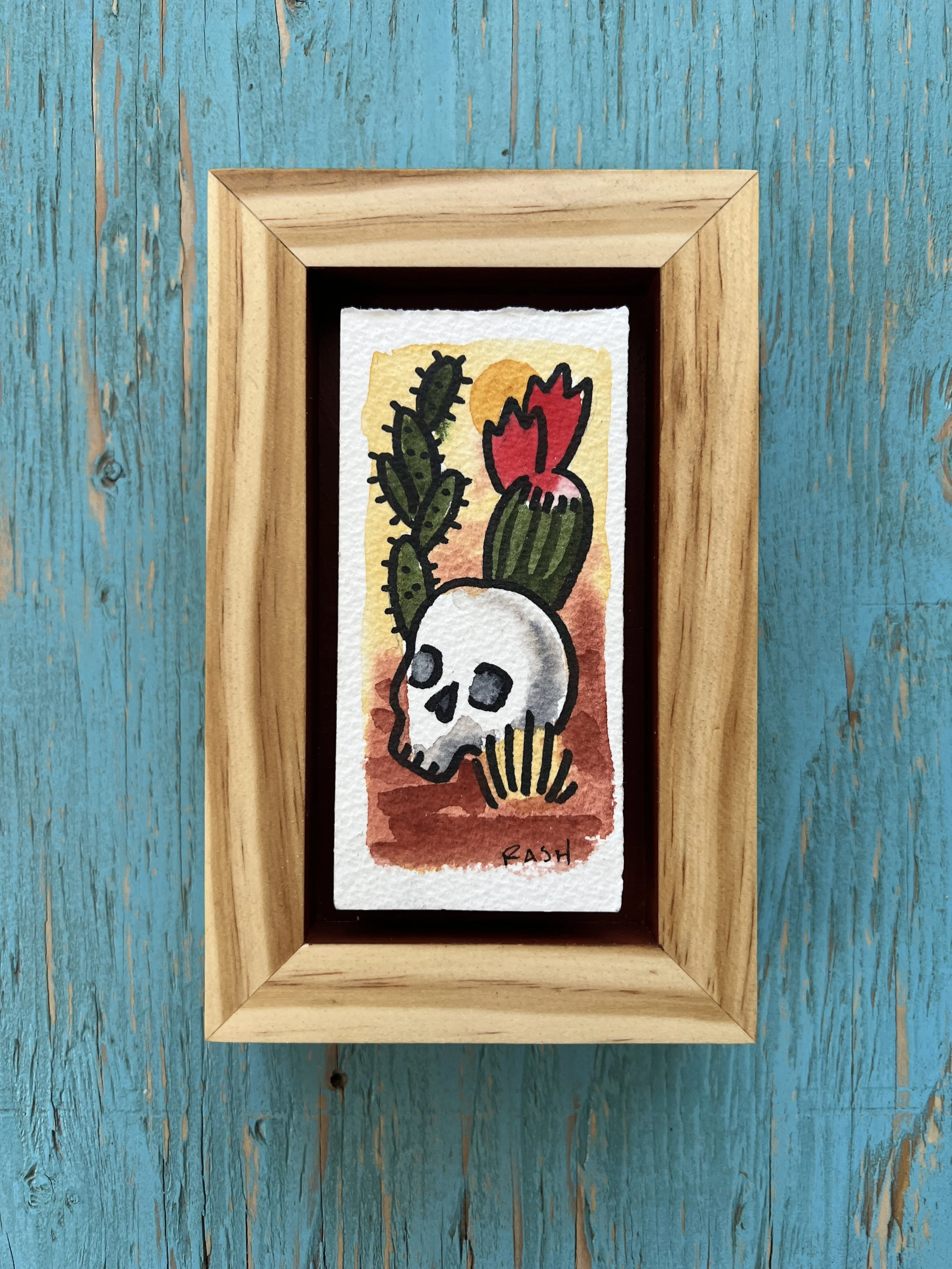 Daily Mini Painting with Hand Made Frame - Desert Skull
