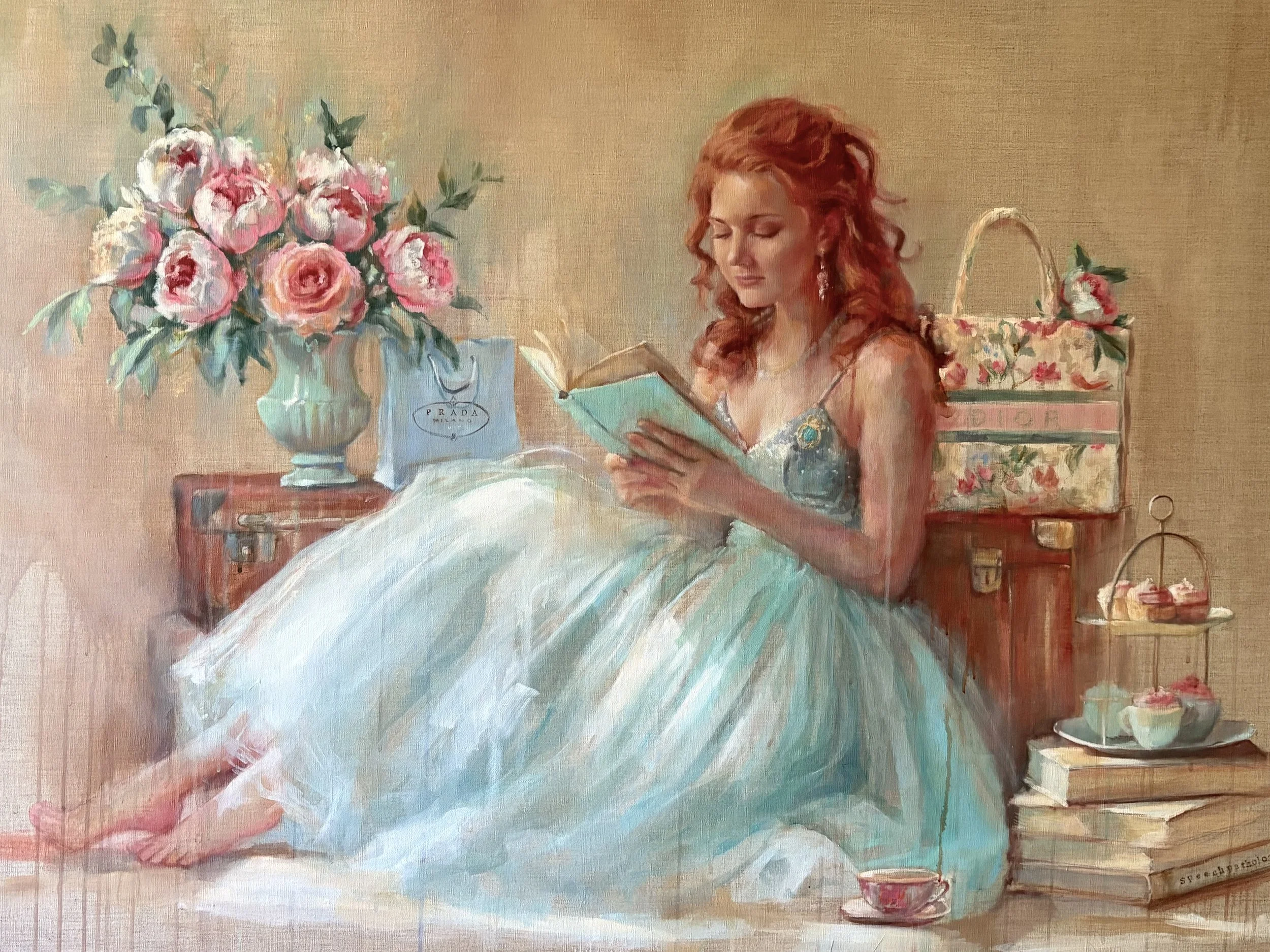 Sekhmet + The Pink Paeonia / oil on raw  belgian linen / 122 x 91cm