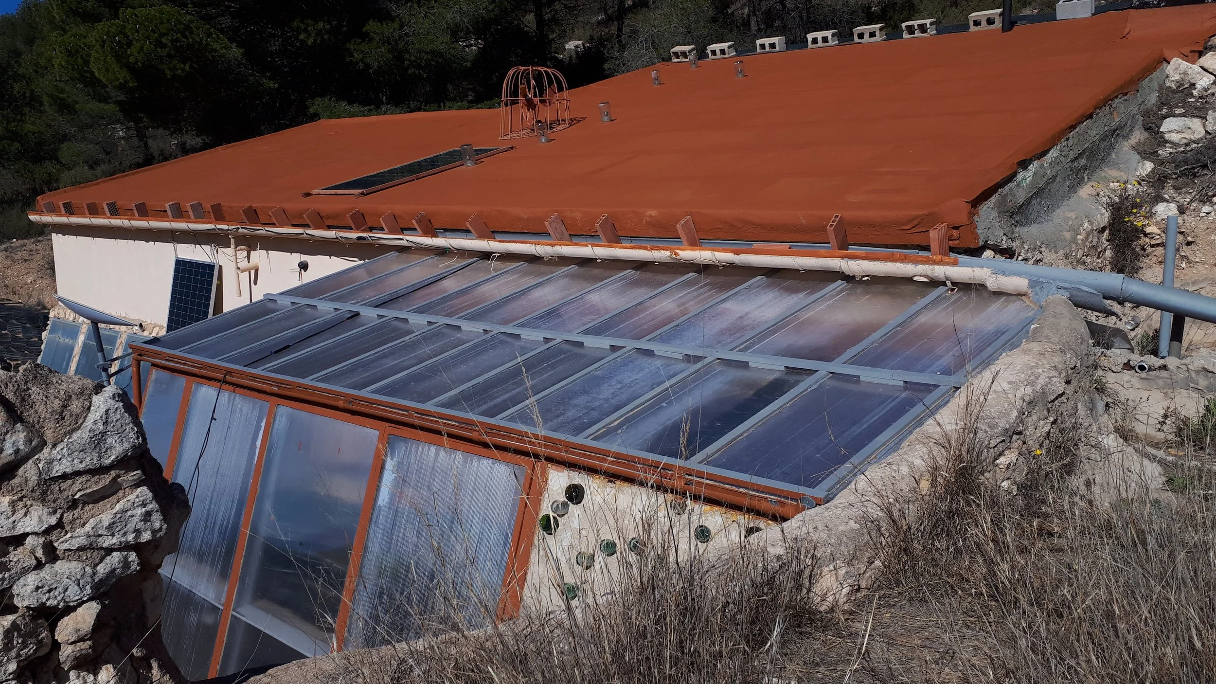 Winter setting. Maximum sunlight to greenhouse and house.