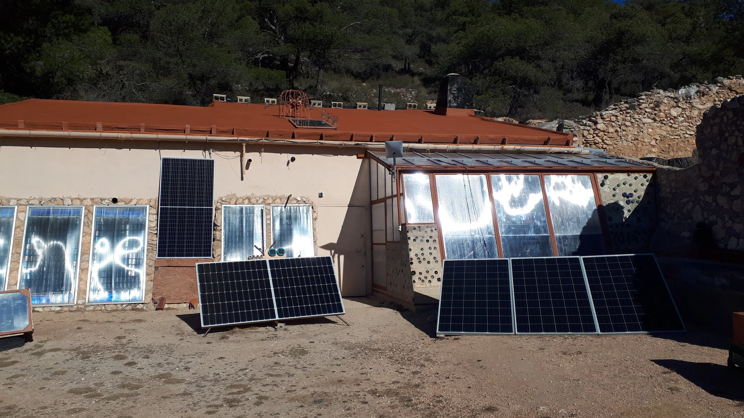 Temporary placement of new solar panels until roof rack is ready.