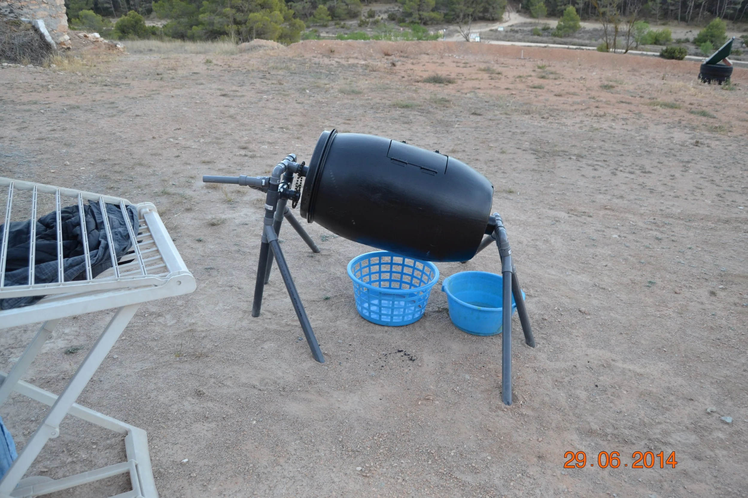 We made a 50 liter hand cranked washing machine with tumbler and dryer.