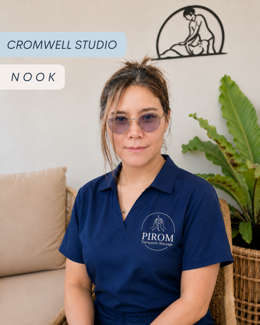 Nook Supattra, qualified Remedial Massage Therapist at Pirom Therapeutic Massage Cromwell, specialising in remedial, deep tissue, and Thai therapeutic massage.