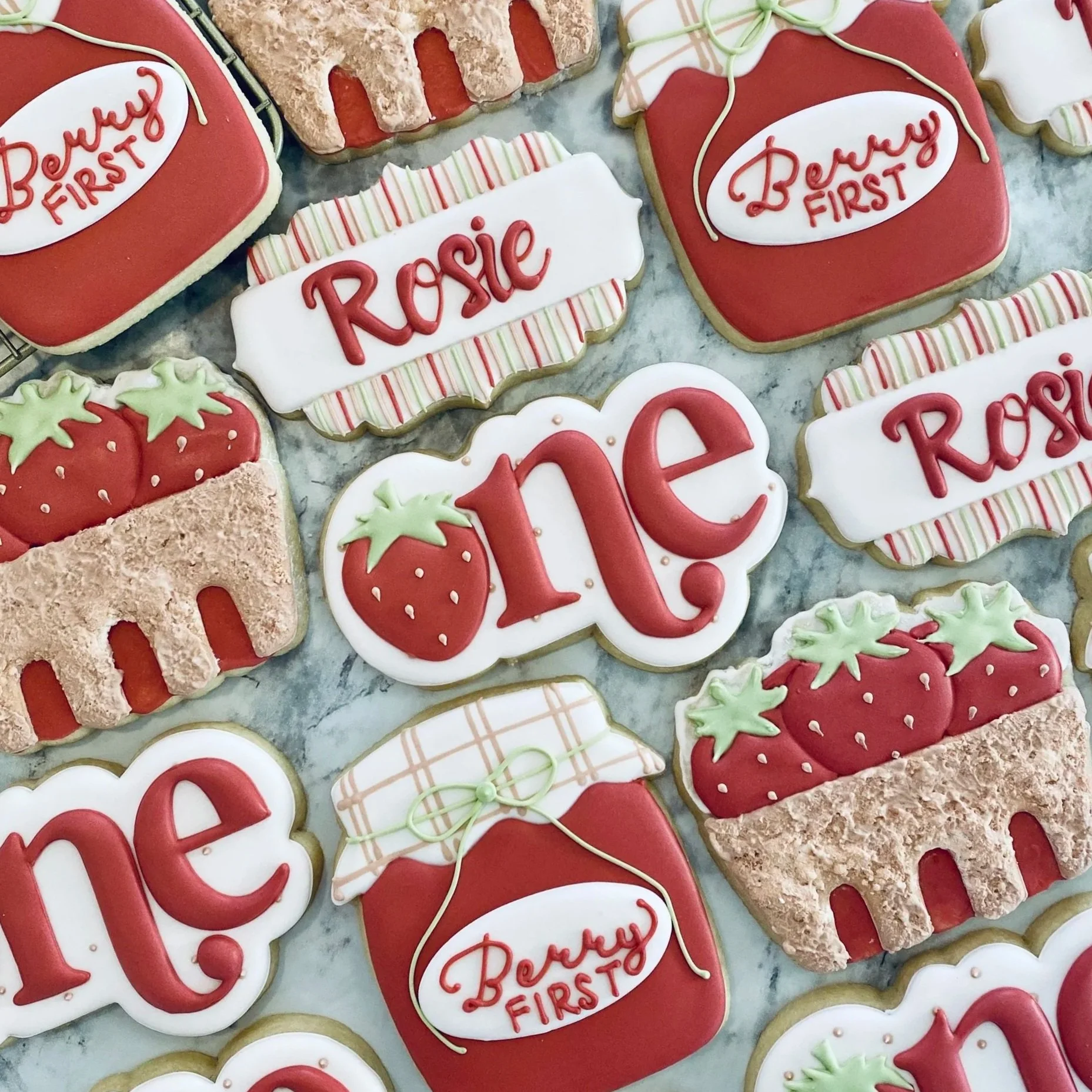 Strawberry Themed Birthday Sugar Cookies