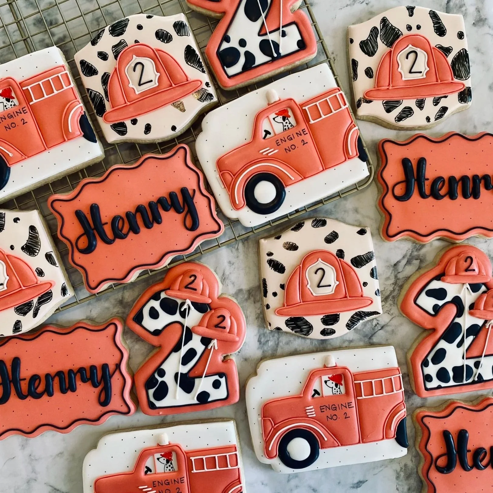Firetruck Themed Birthday Sugar Cookies
