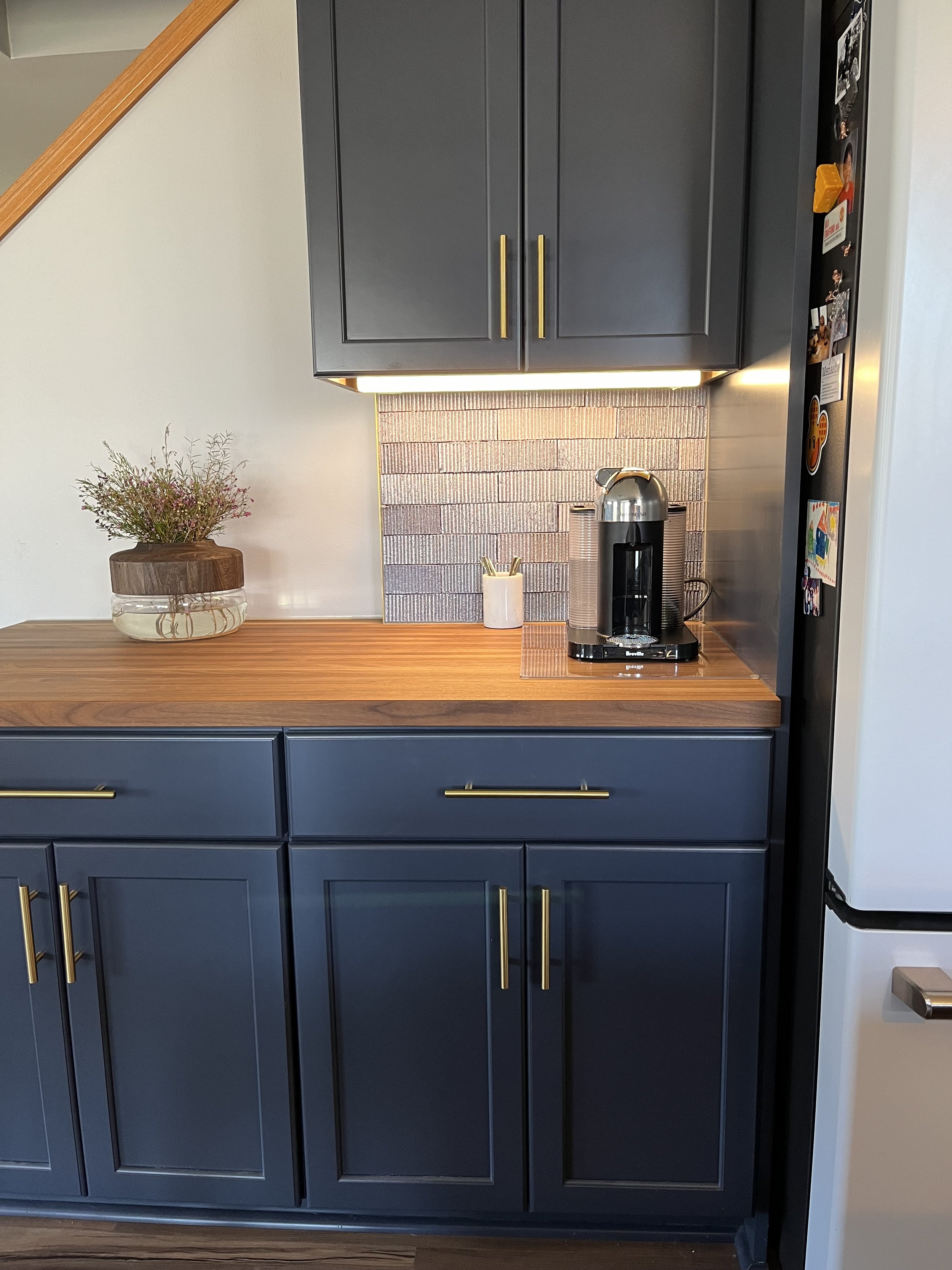 Under-cabinet Lighting and Hand-made Clay Tile Backsplash