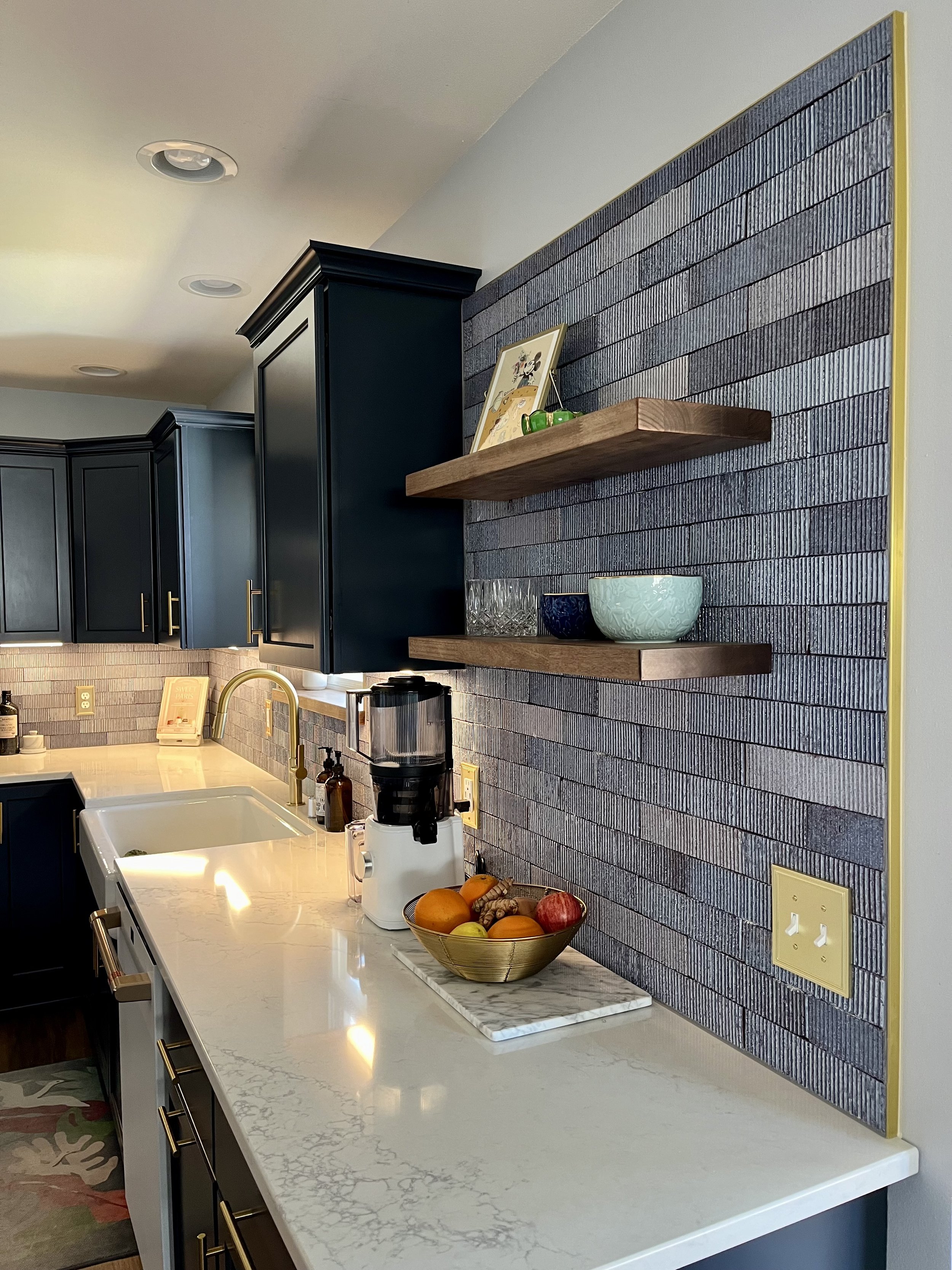 Under-cabinet Lighting and Hand-made Clay Tile Backsplash