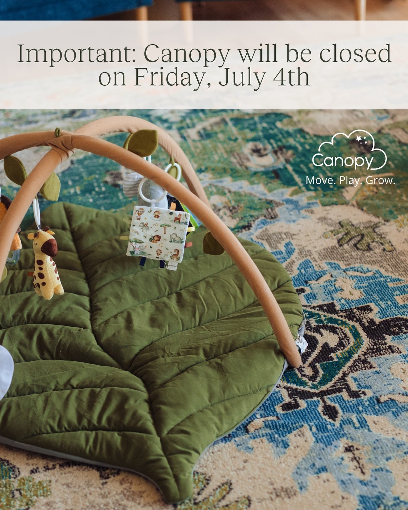 📣Important: Canopy will be closed this Friday, July 4th 🇺🇸
We&rsquo;ll be back to play on Saturday, July 5th during our regular hours! 💛
Enjoy the holiday! ✨